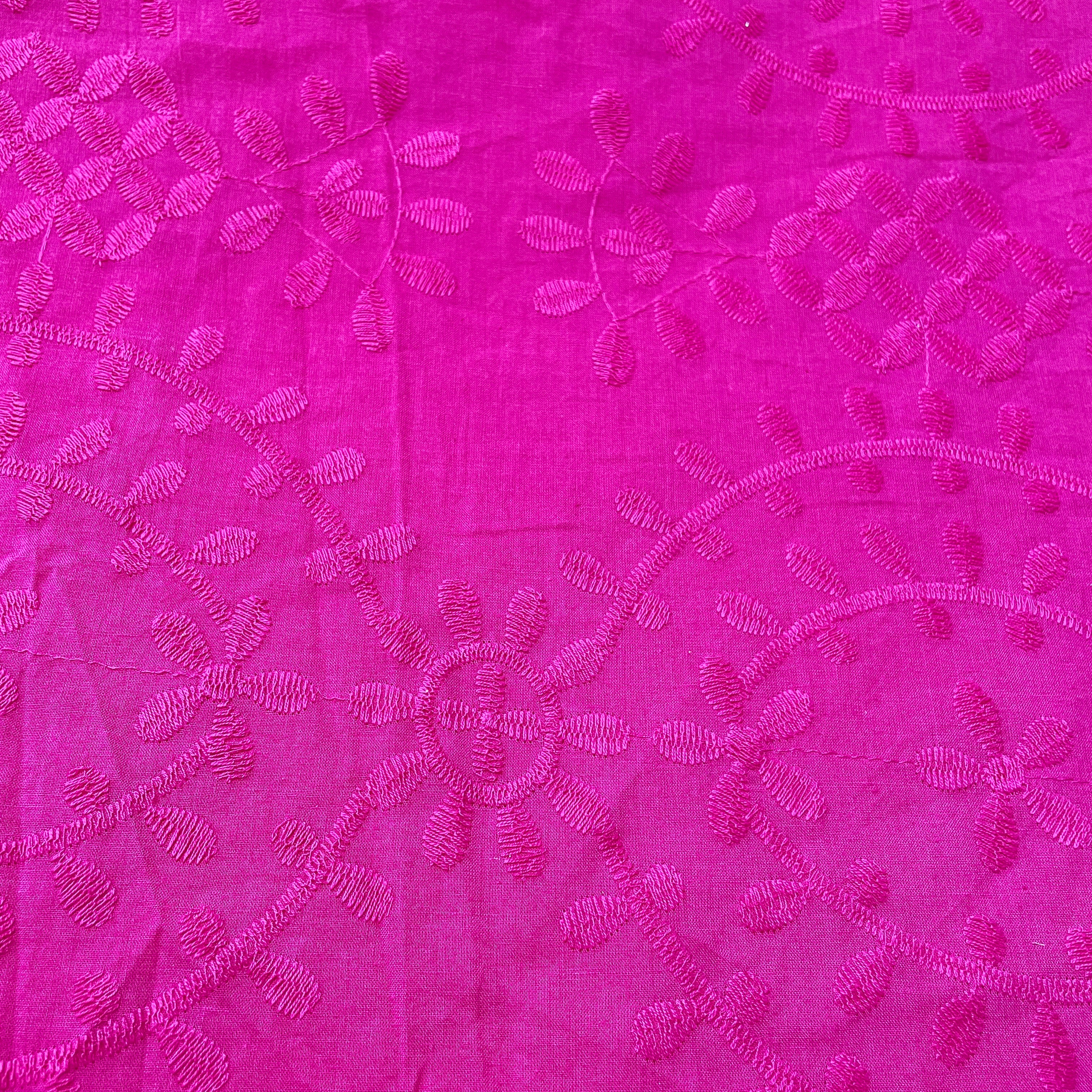 Pink Floral Embroidery Cotton Fabric - Image 2
