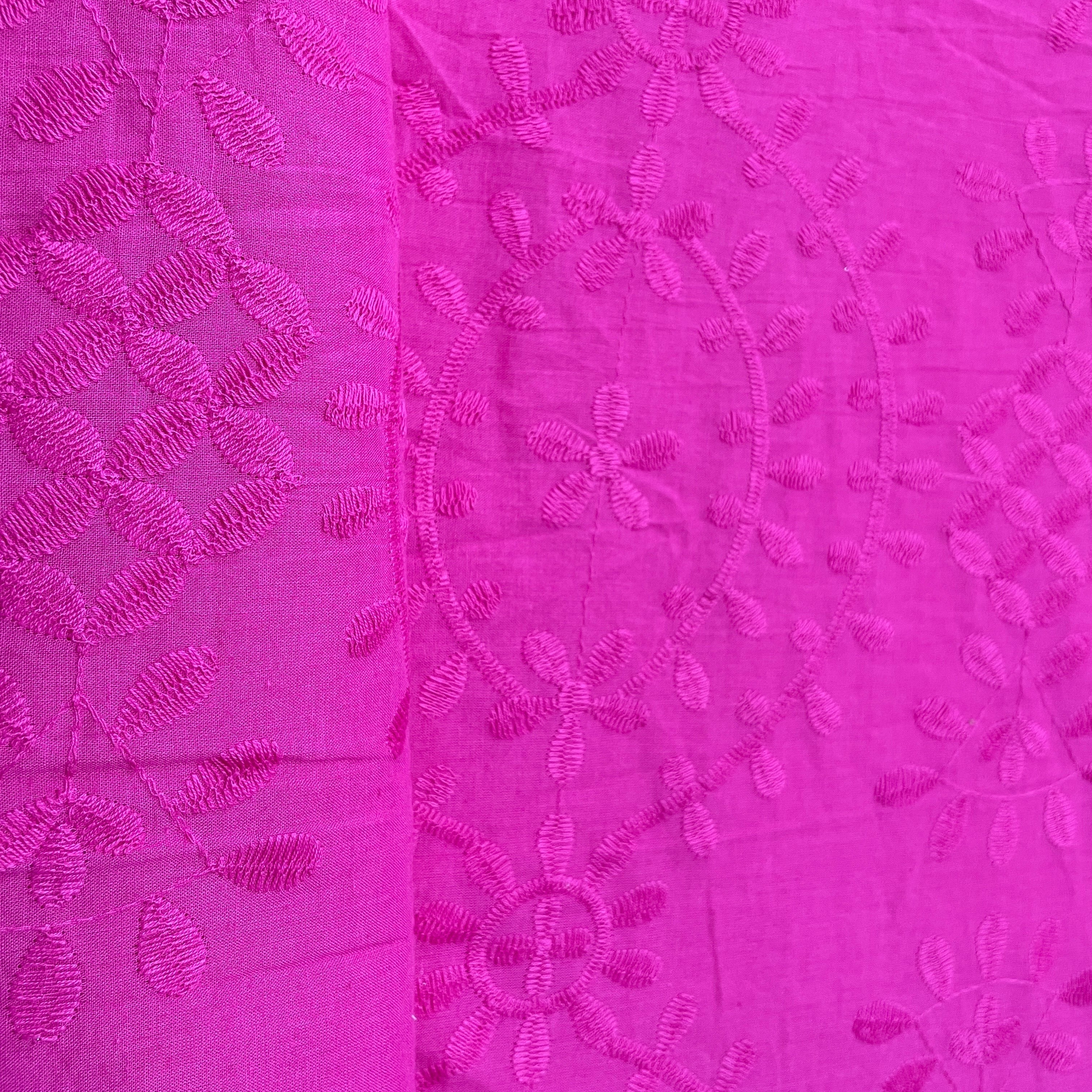 Pink Floral Embroidery Cotton Fabric - Image 3
