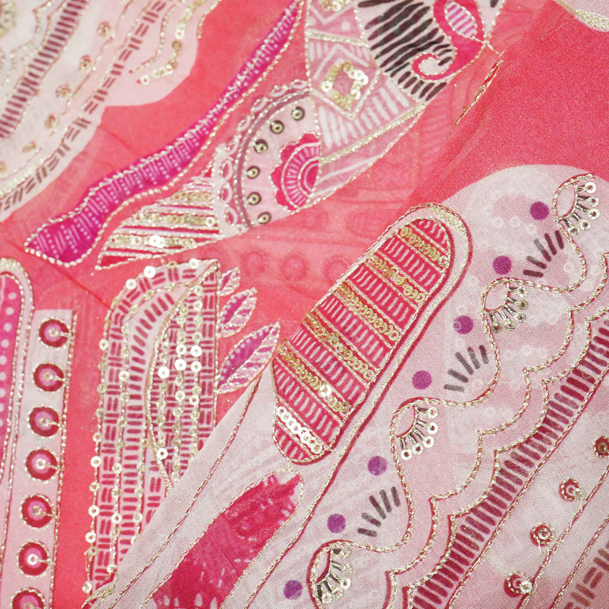 Pink Floral Embroidery Crepe Fabric 2324 KT-19554 - Image 3