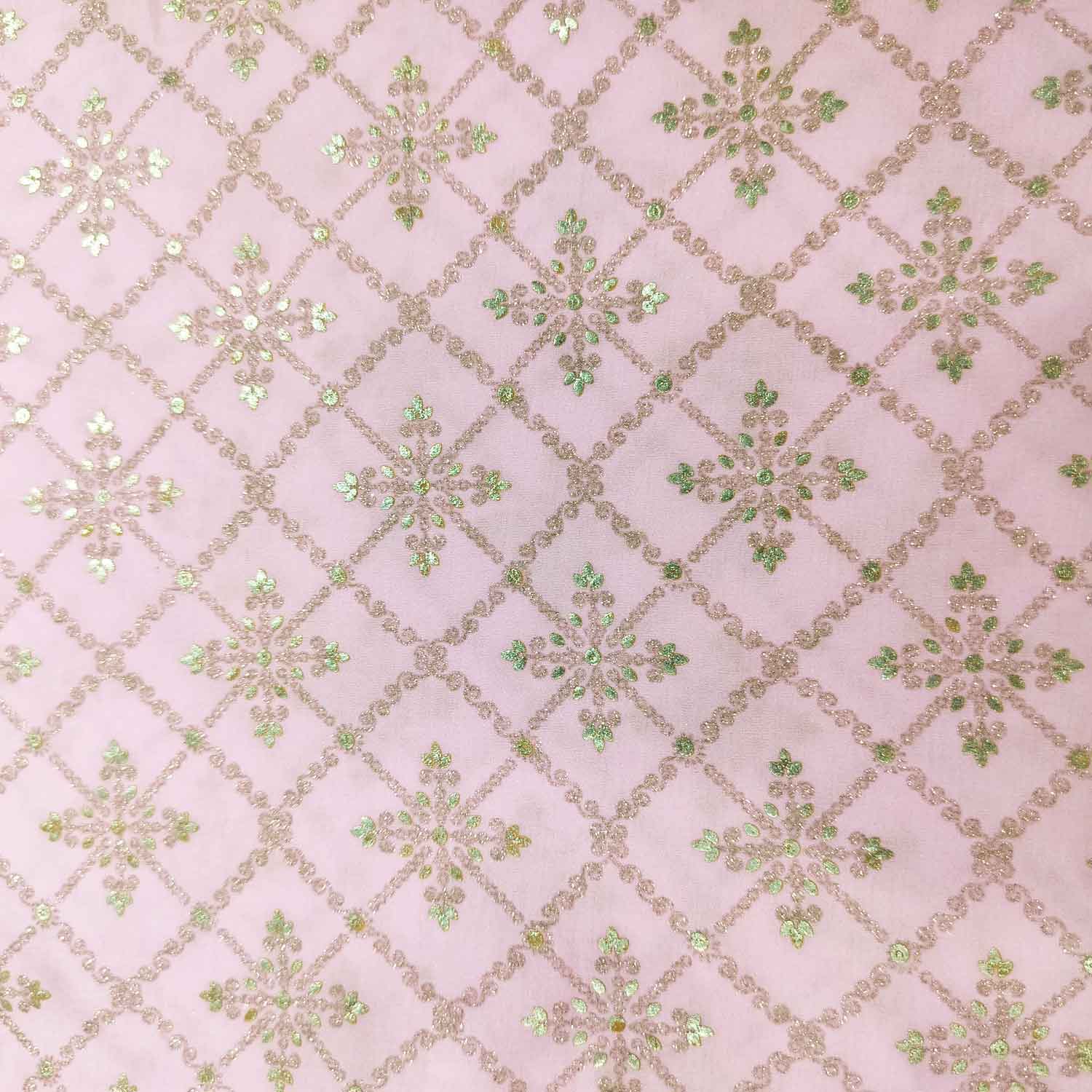 Pink Floral Foil Print Silk VC-14913 - Image 3