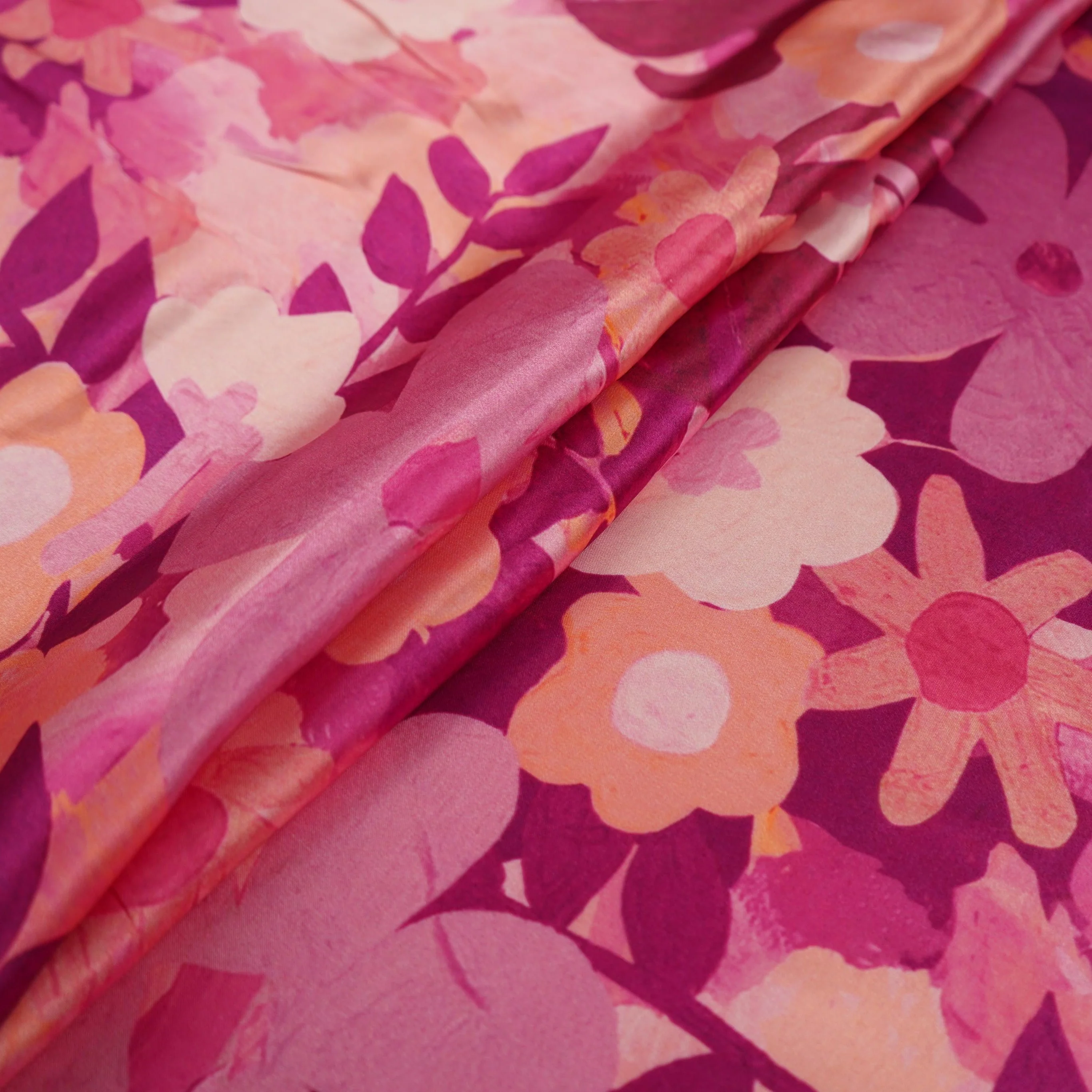 Pink floral print Bemberg Modal Silk Fabric KTP-31418 - Image 3