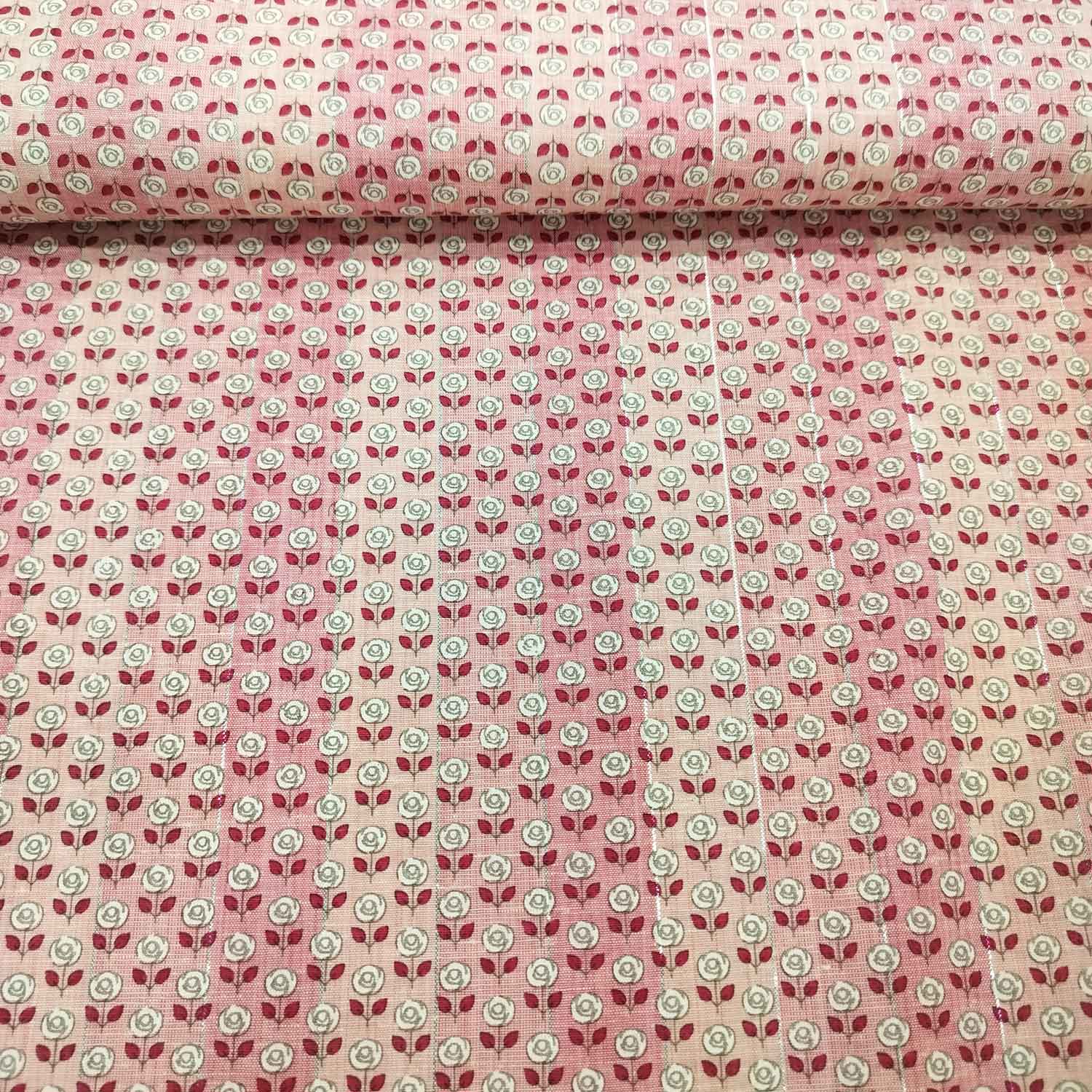 Pink Floral Print Lurex Cotton Fabric PB-23794 - Image 2
