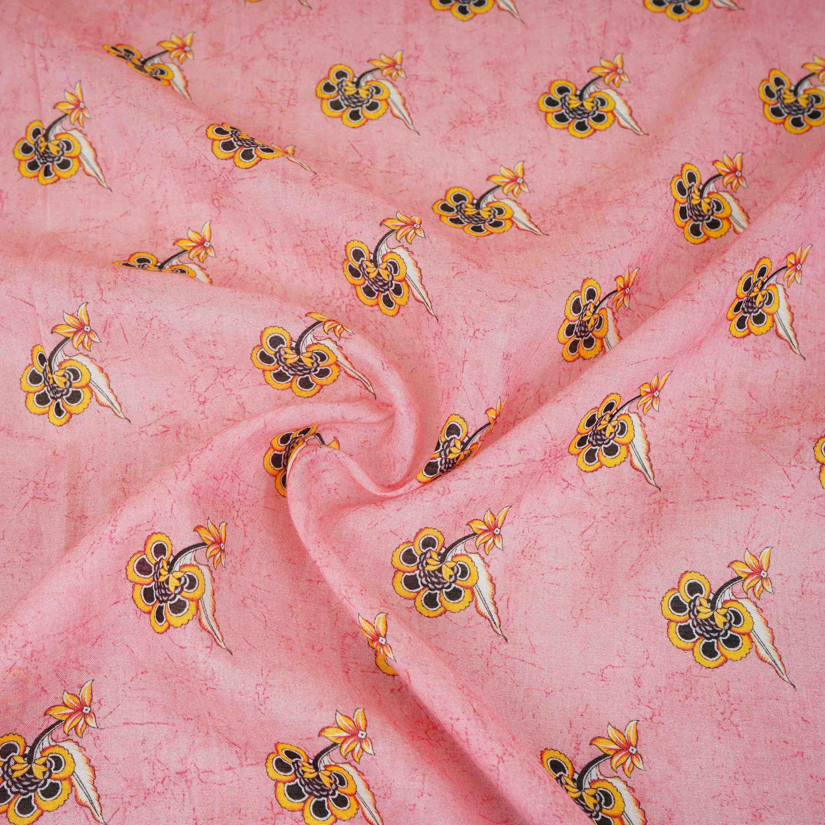 Pink Floral Print Mul Chanderi Fabric VF-30609 - Image 4