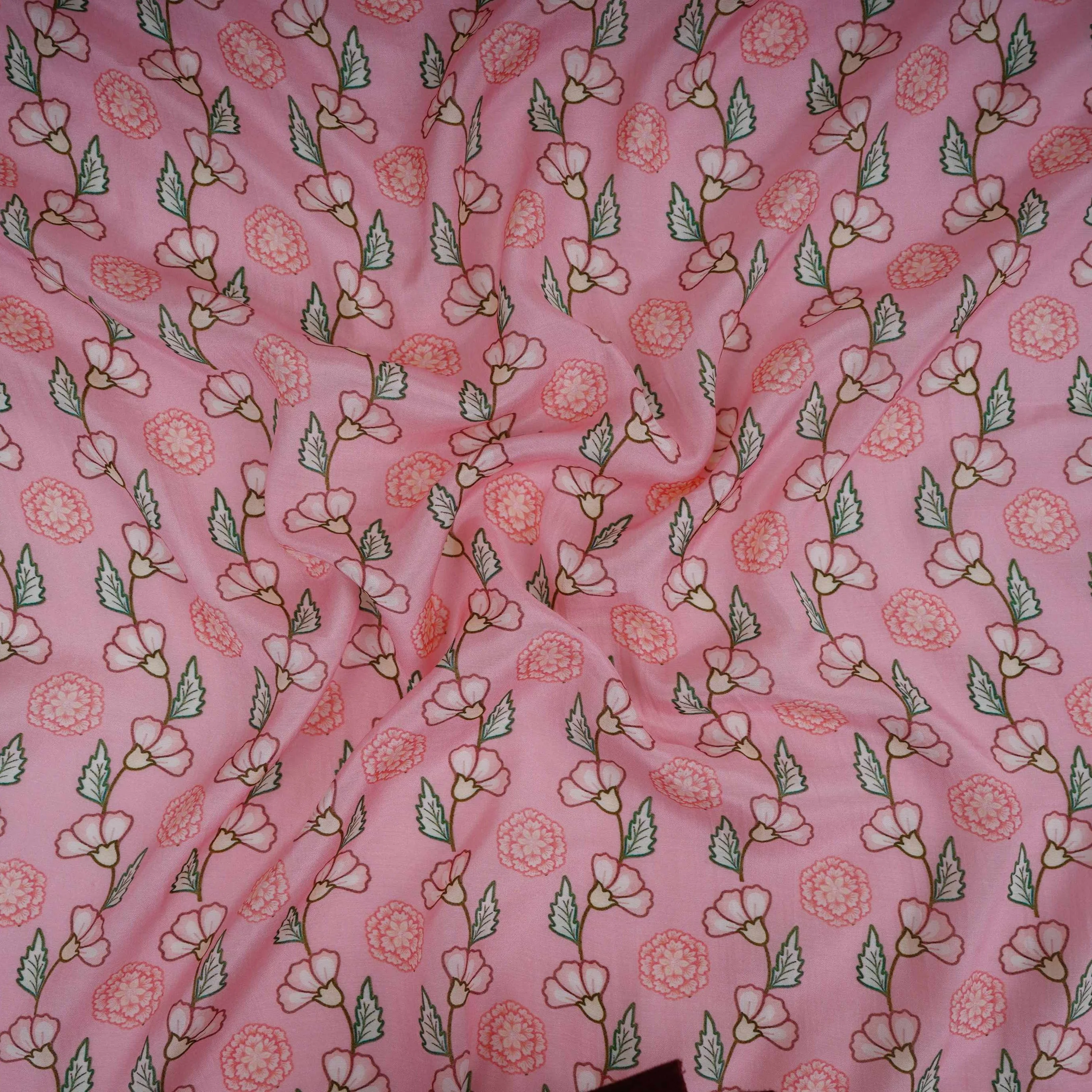 Pink Floral Print Muslin Fabric GTS-30947 - Image 4
