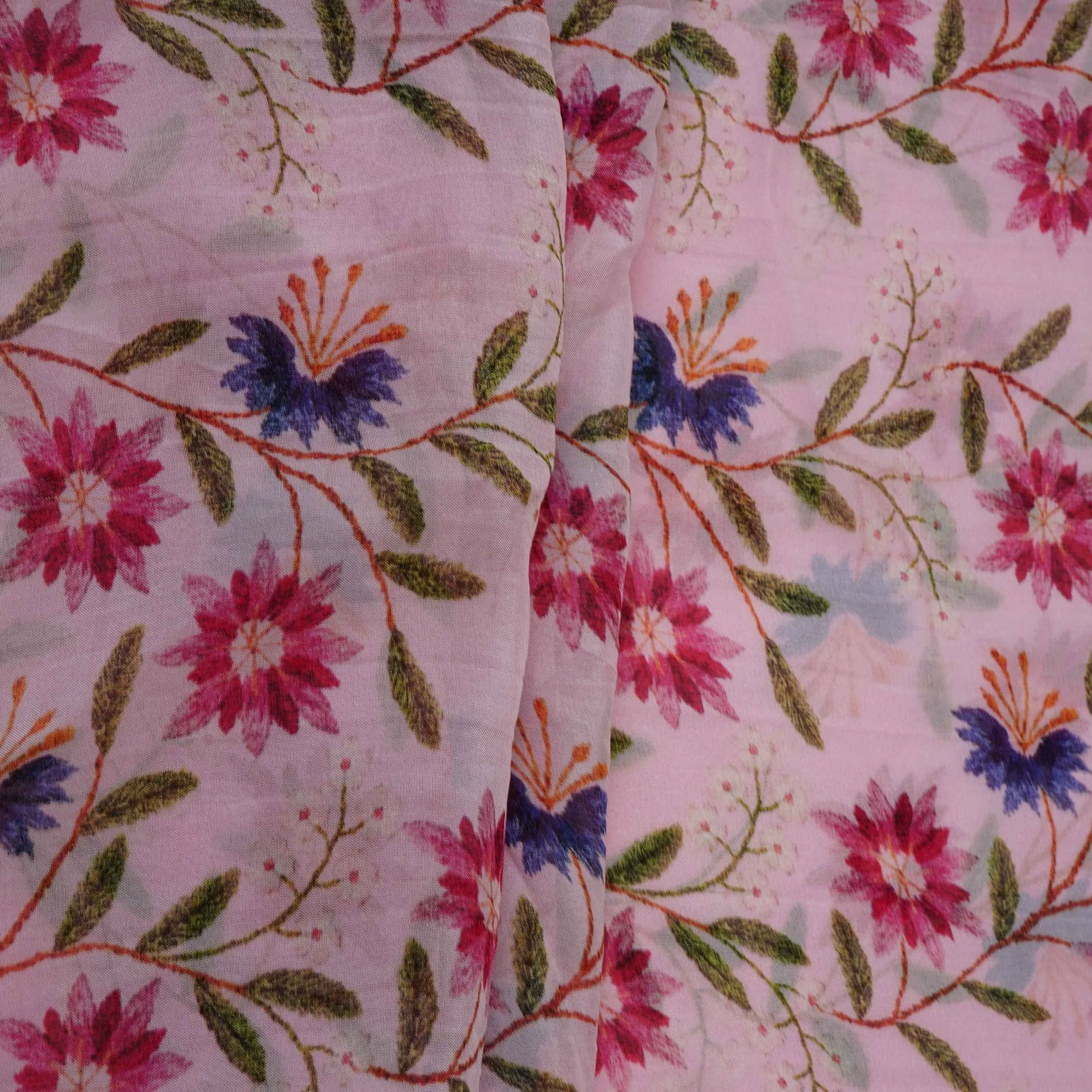 Pink floral print Organza Fabric VP-32005 - Image 4