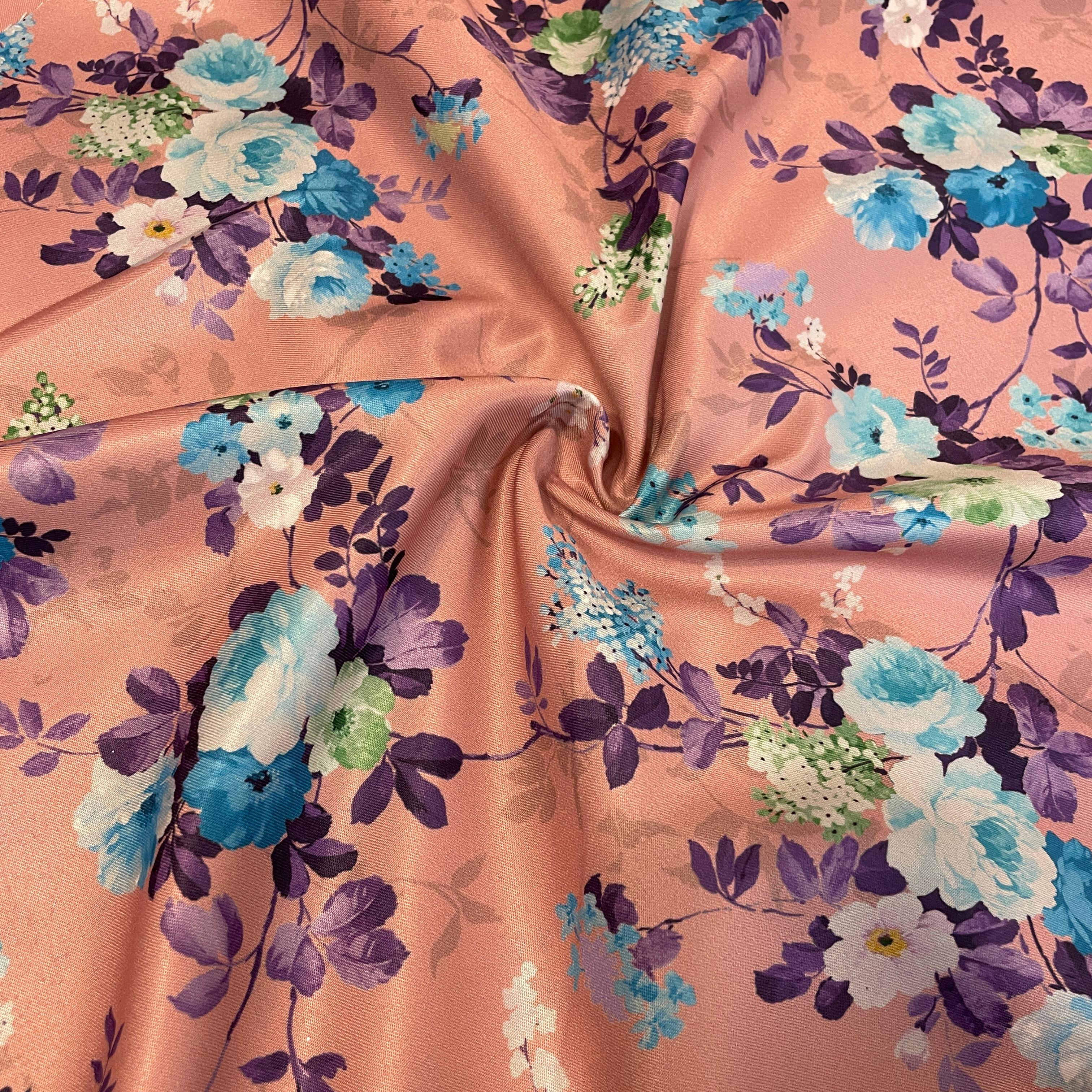 Pink Floral Print Semi Satin Twill Fabric 4550
