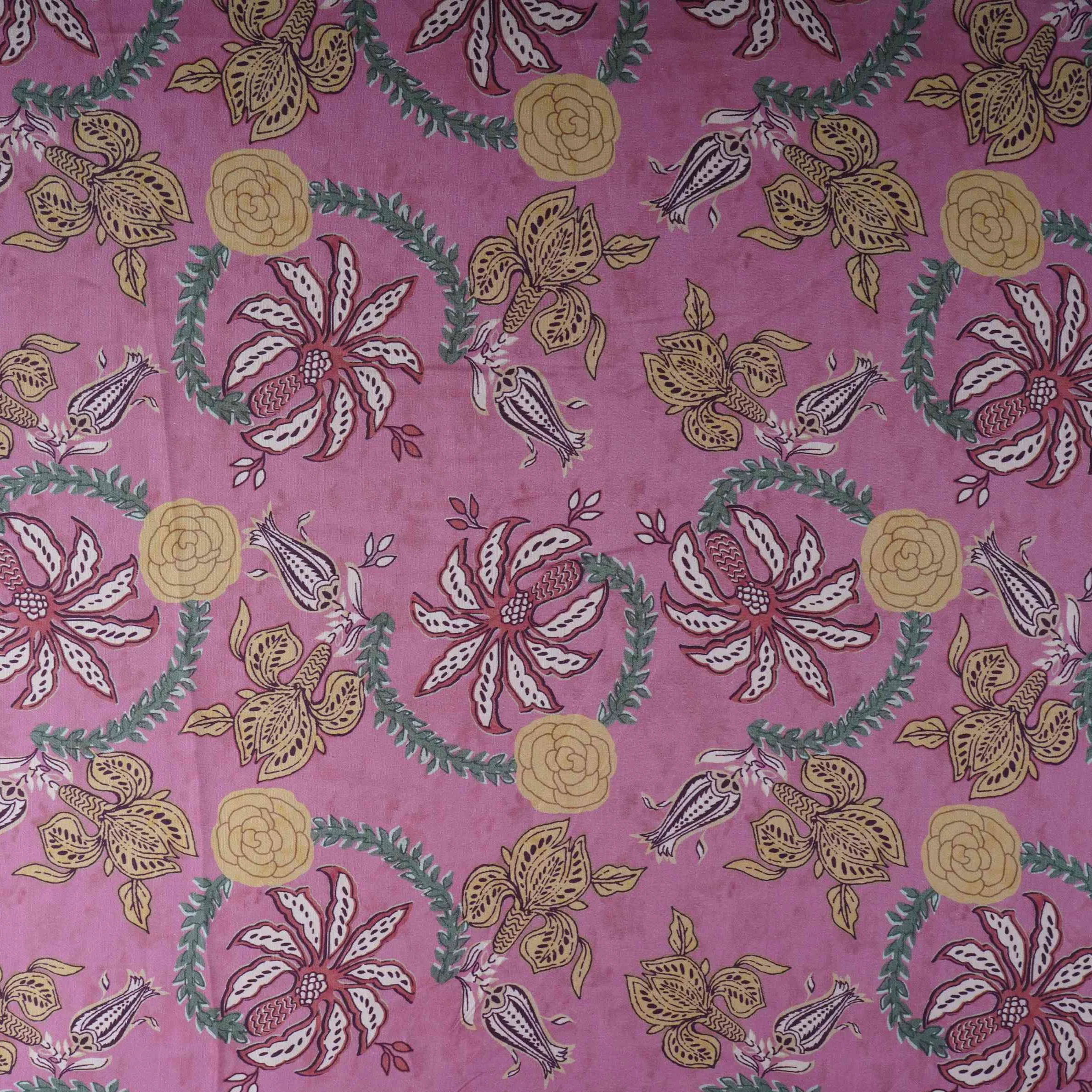 Pink Floral Print Satin Linen Fabric MT-30988 - Image 2