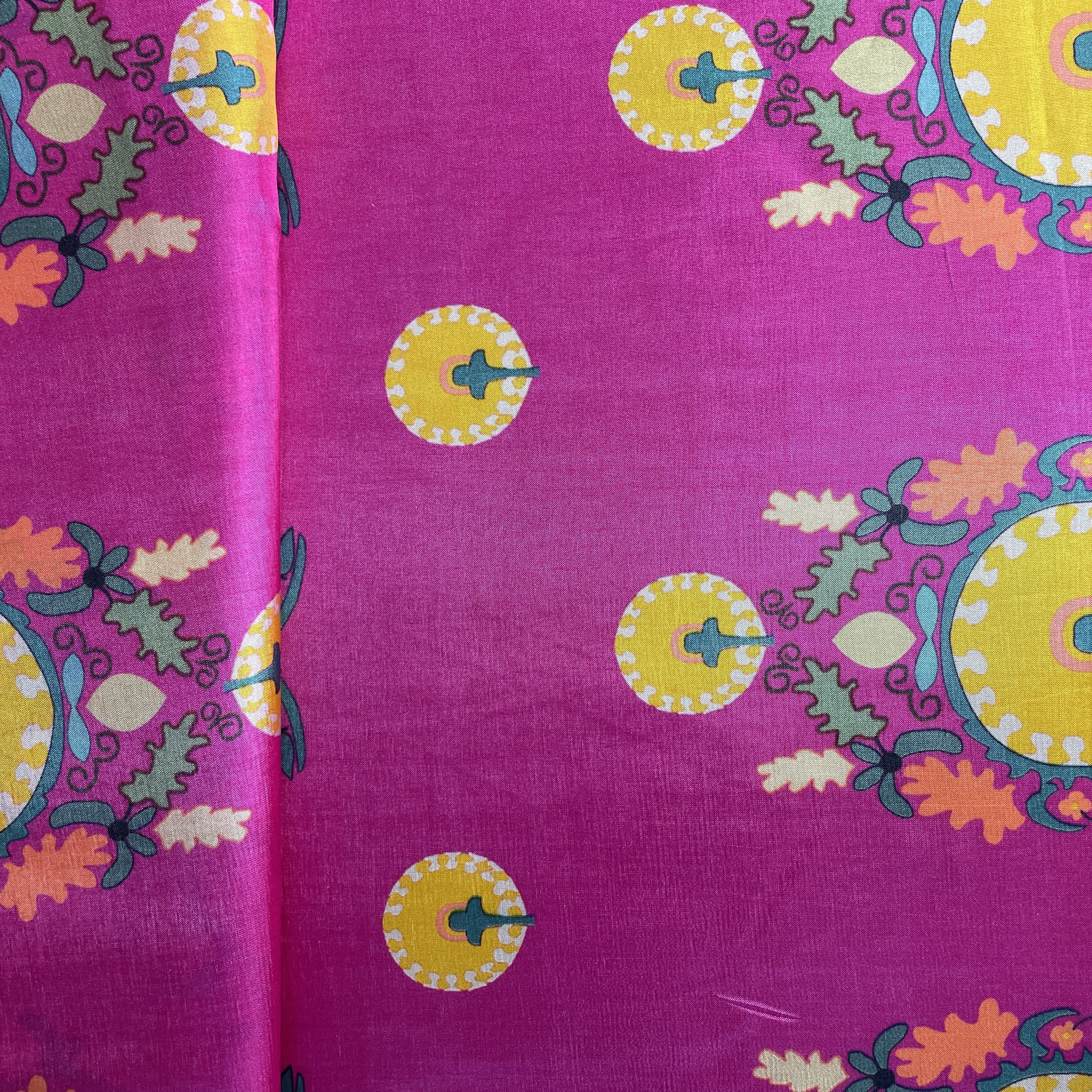 Pink Floral Print Upada Silk Fabric 19598 - Image 2