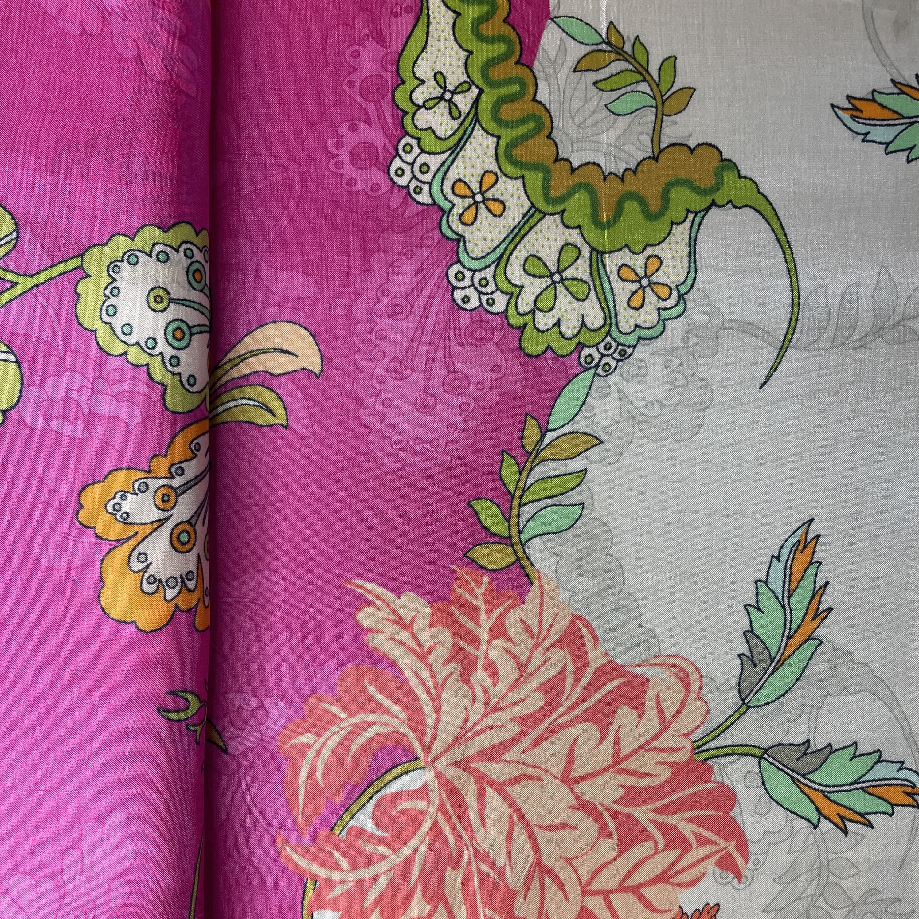 Pink Floral Print Upada Silk Fabric 19601 - Image 3