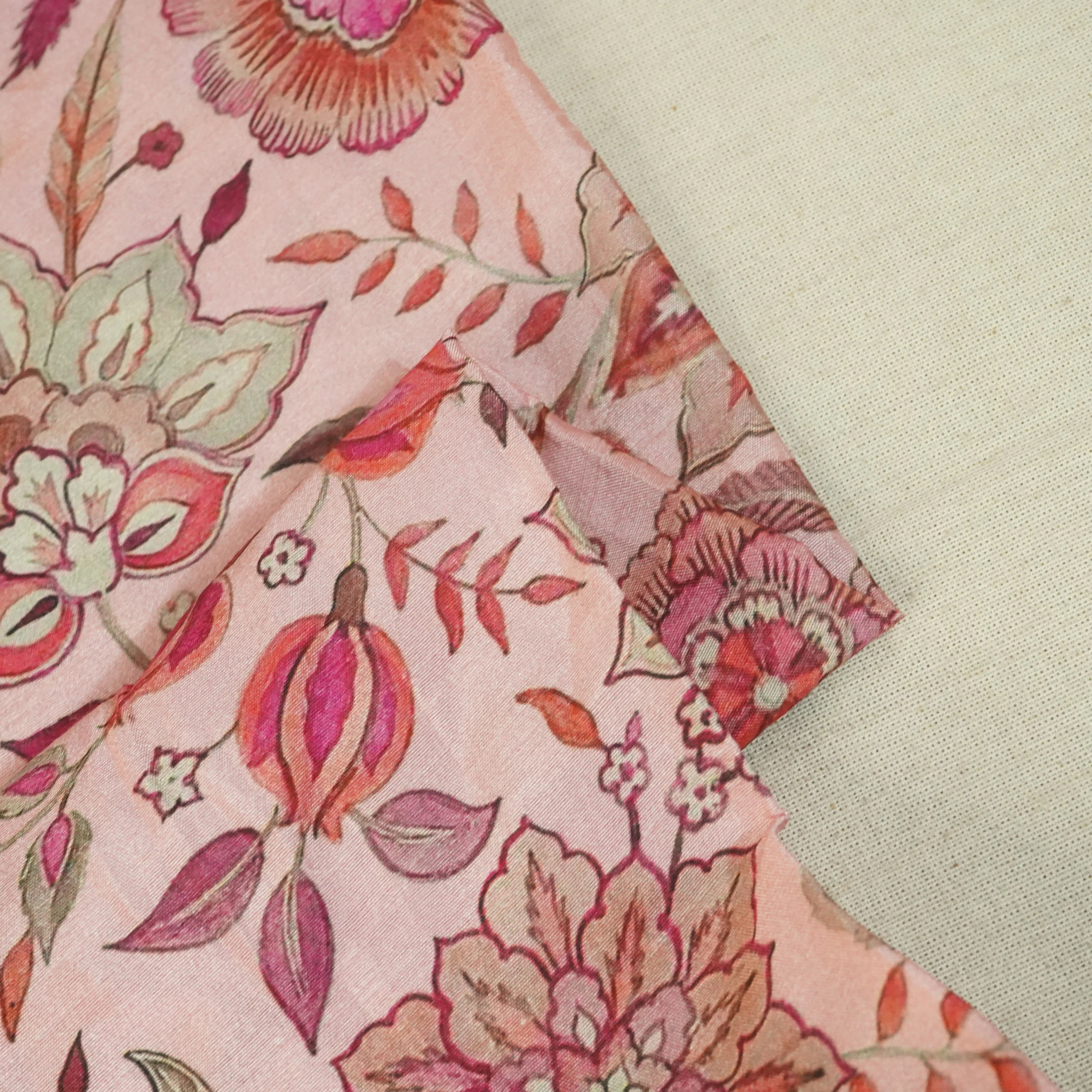 Pink Floral Raw Silk Fabric-SNTF-26978 - Image 3