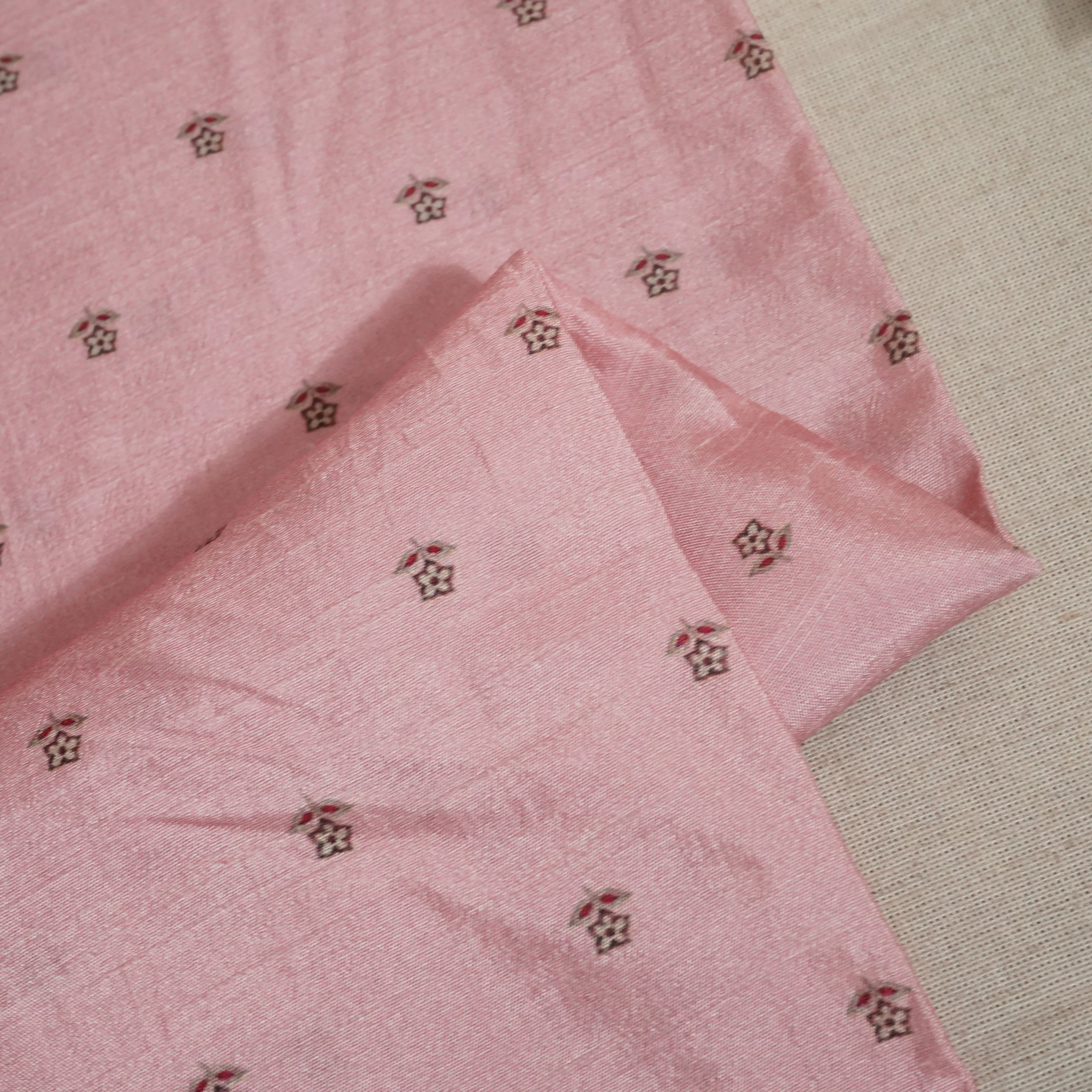 Pink Floral Raw Silk Fabric-SNTF-26980 - Image 4