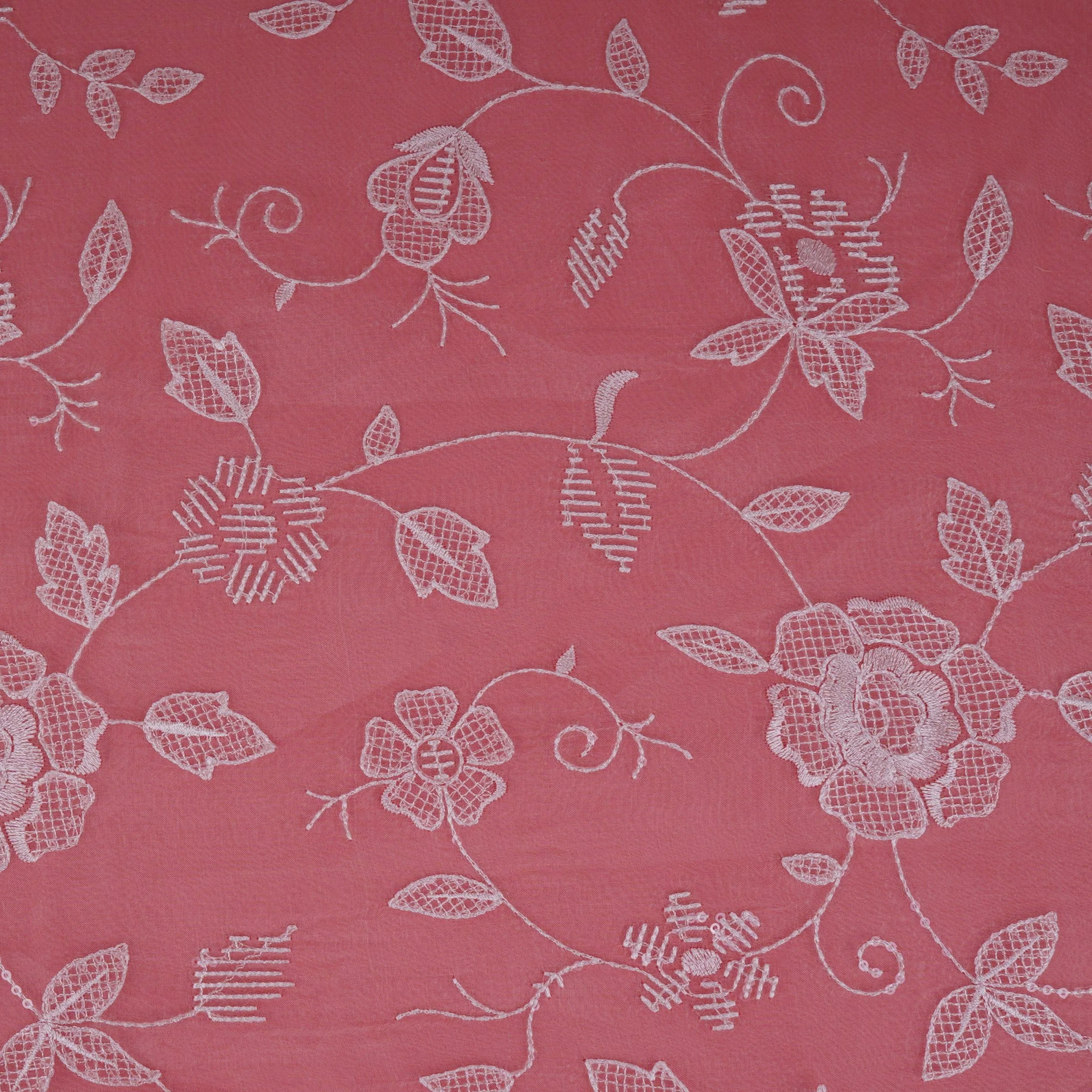 Pink floral thread & Sequins embroidery Pure 27gm Organza Fabric GPF-32089 - Image 2