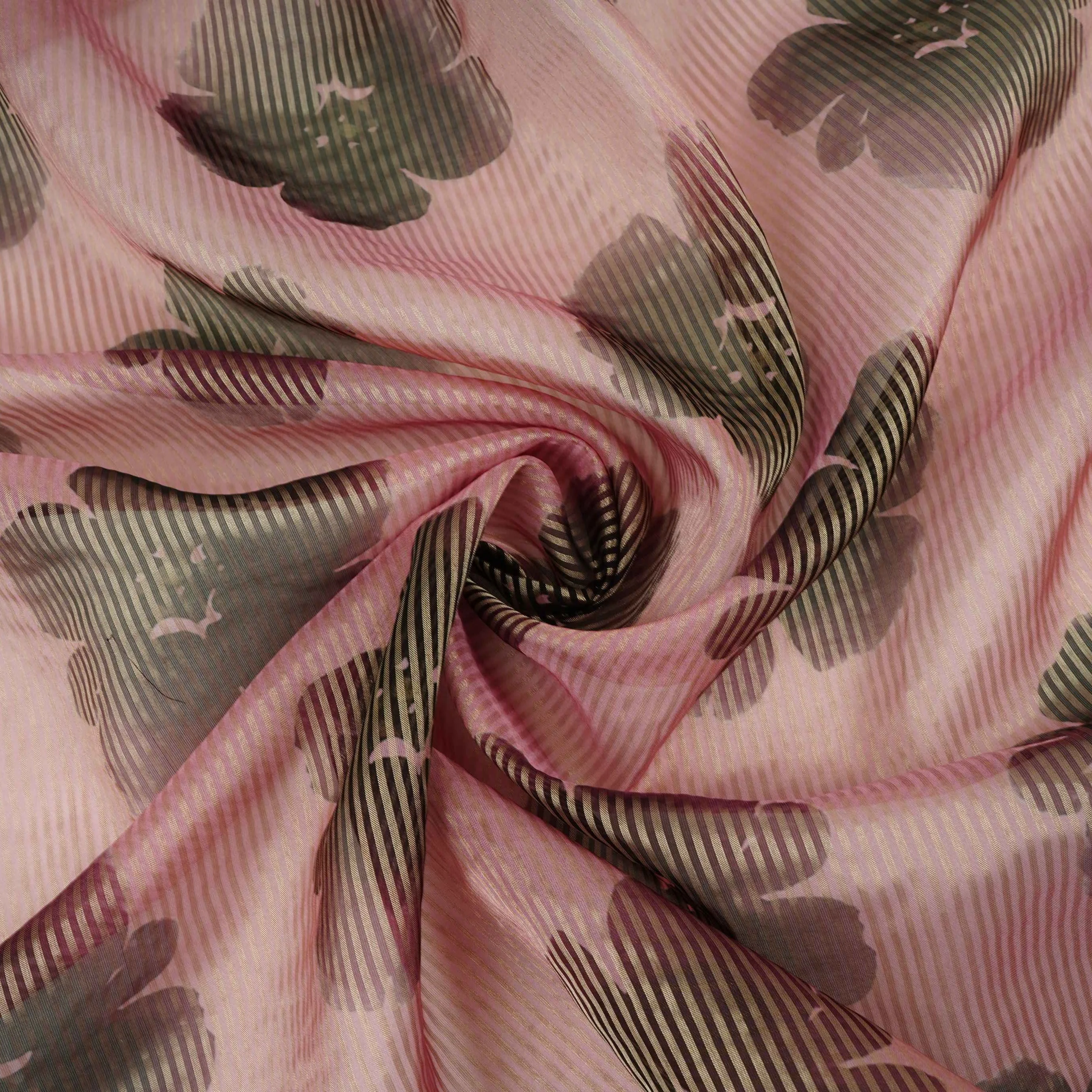 Pink floral with stripes print Organza Fabric VP-32014 - Image 3
