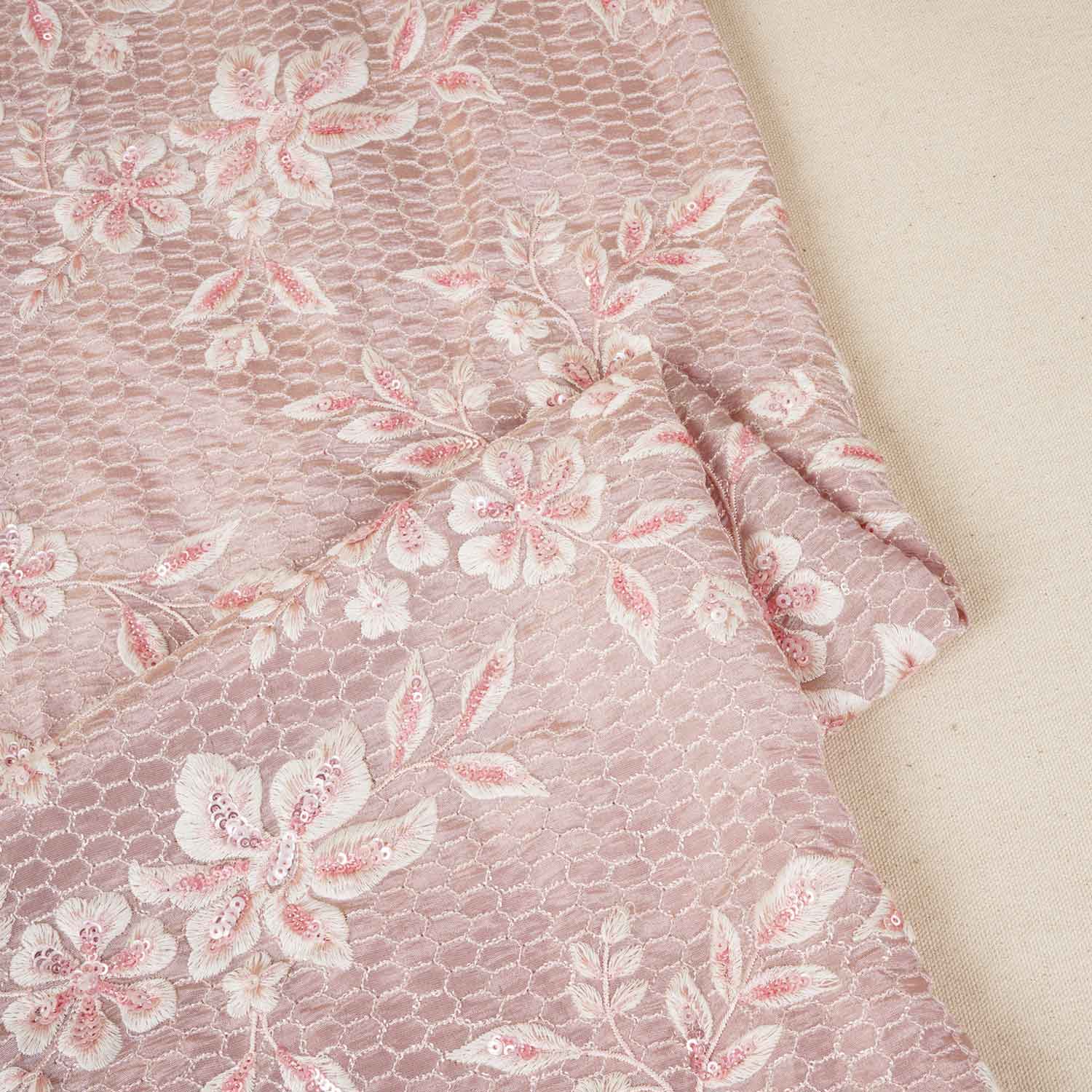 Pink Floral Zari Embroidery Tissue Fabric SC-27836 - Image 2