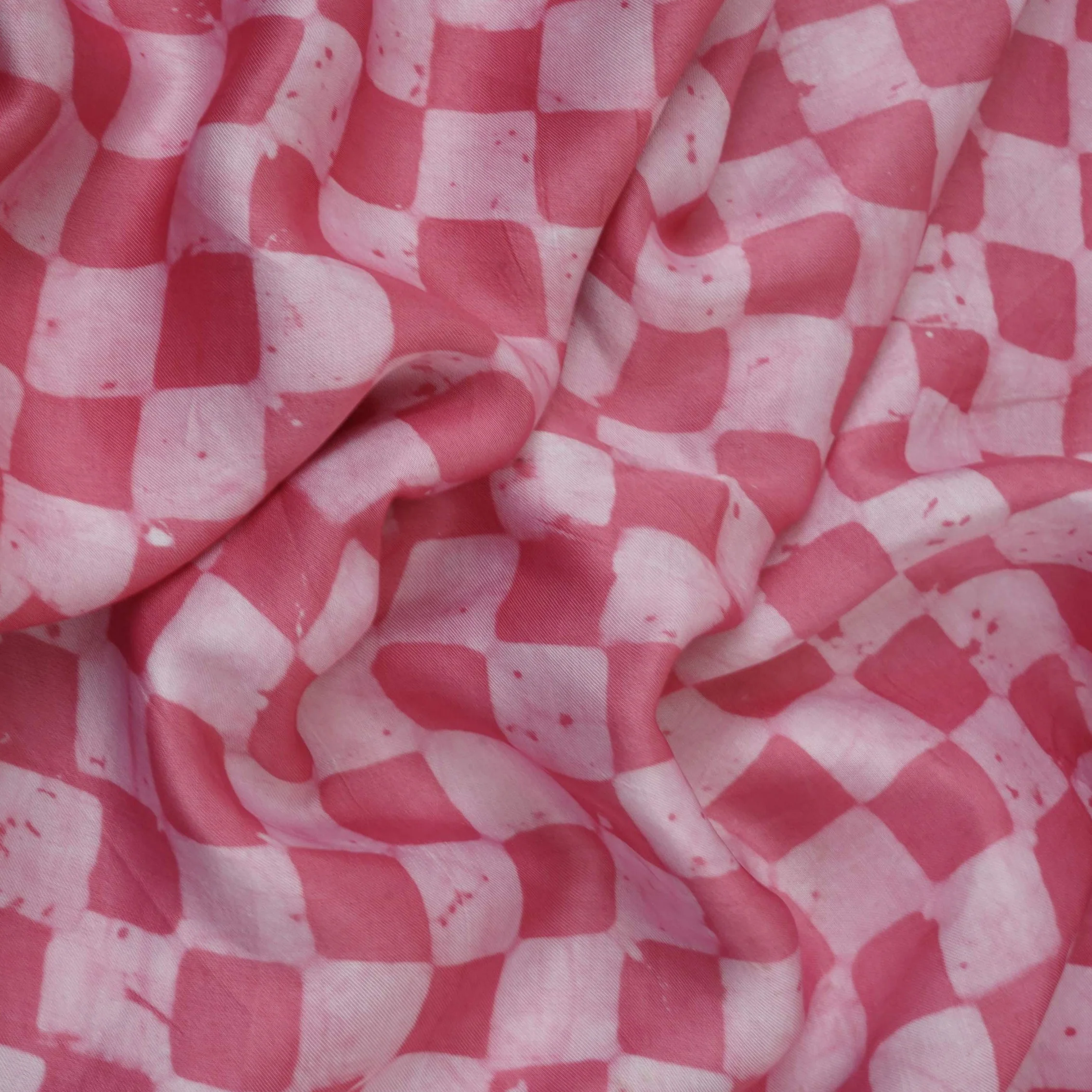 Pink Geometrical Batik Print Modal Satin Fabric EEG-32482 - Image 3