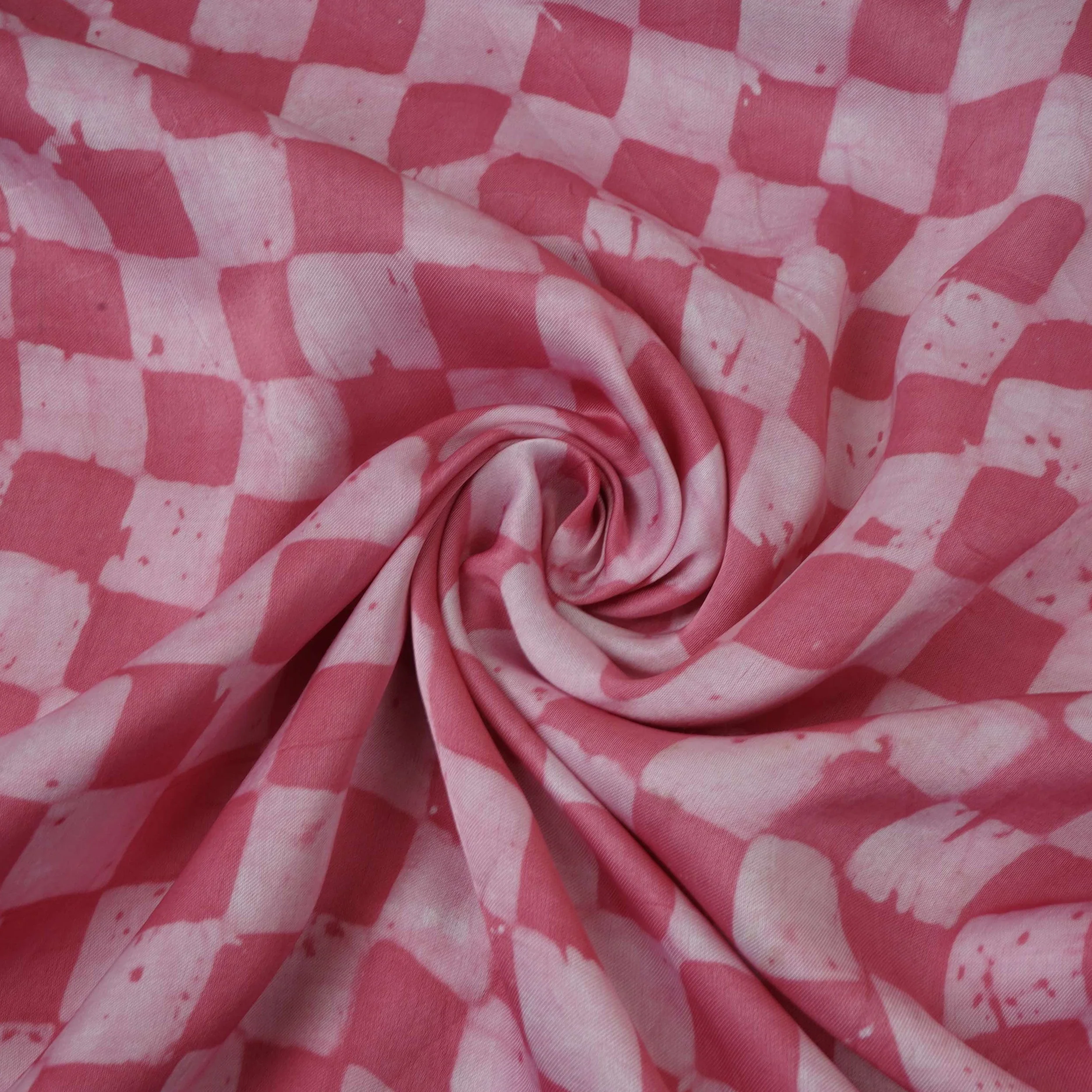 Pink Geometrical Batik Print Modal Satin Fabric EEG-32482 - Image 4