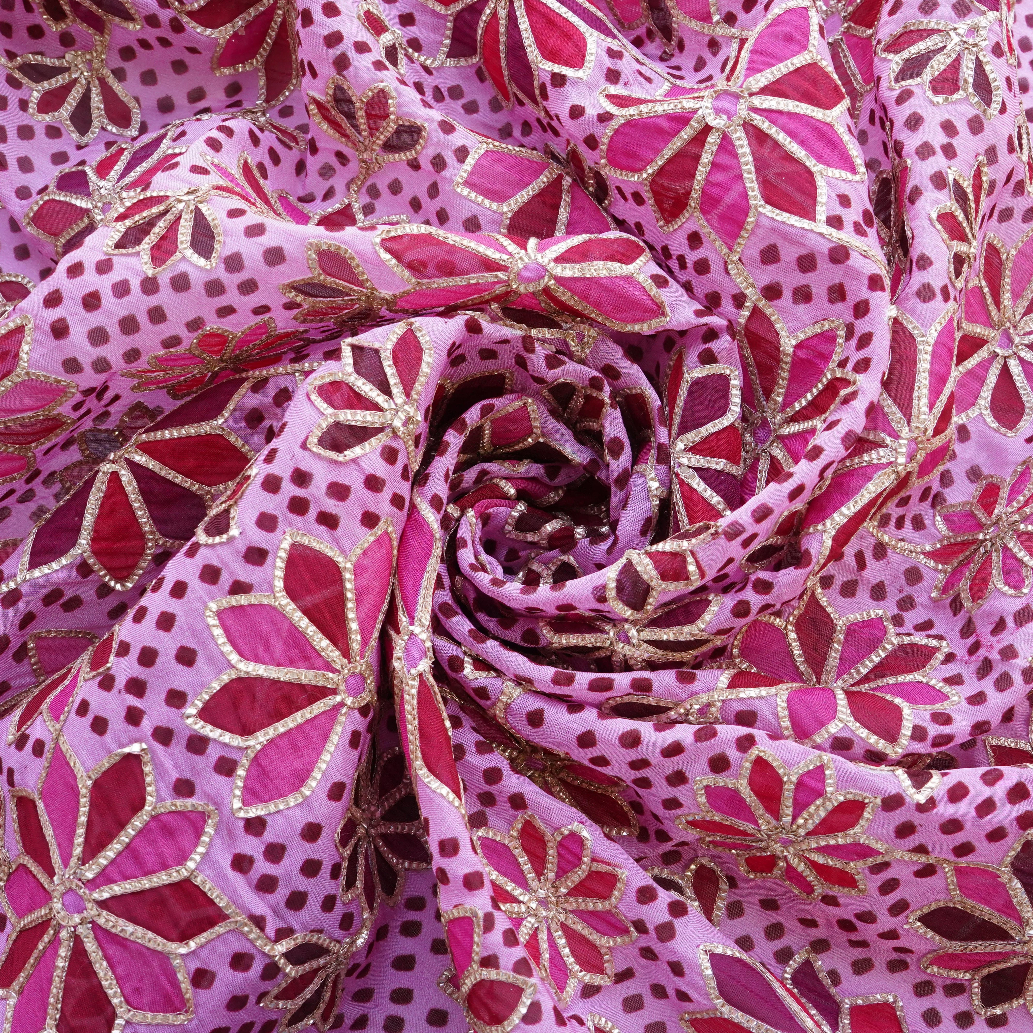 Pink Gota Embroidery Organza Fabric 15882