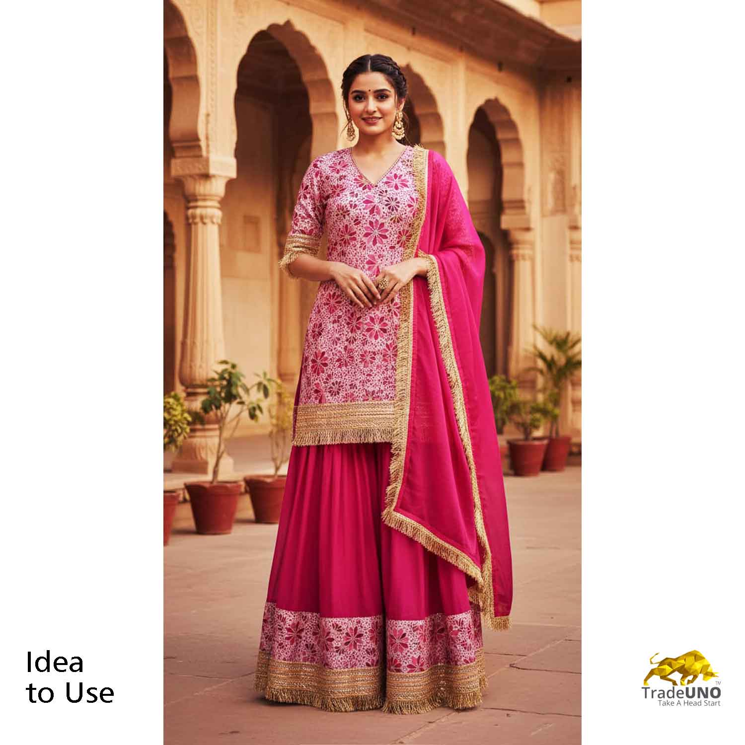 Pink Gota Embroidery Organza Fabric 15882 - Image 4