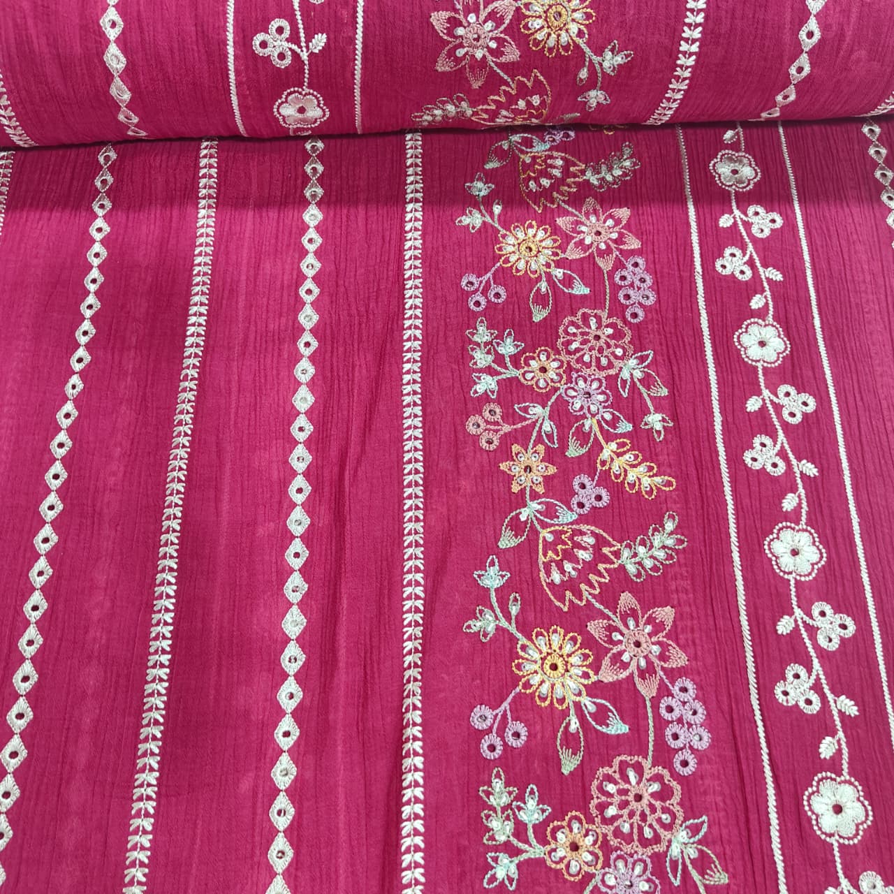 Pink Hakoba Embroidery Crushed Malai Chanderi Fabric GL-26920 - Image 2