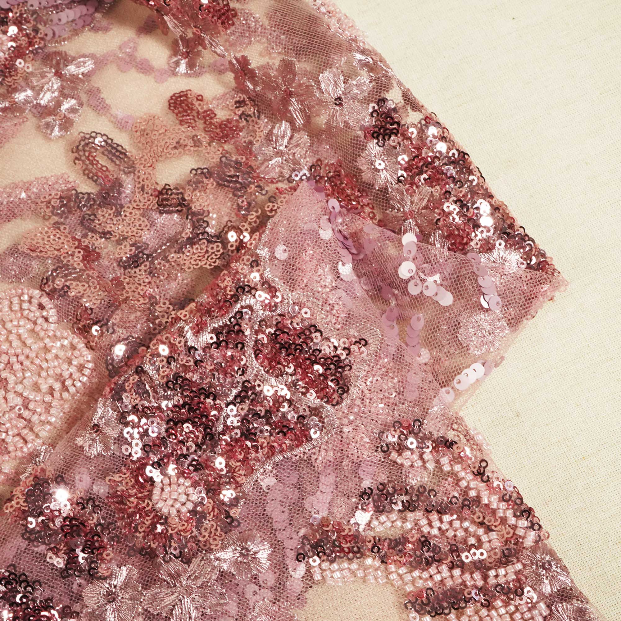 Pink Handwok Bead Imported Sequence Thread Embroidery Net CF-9029 - Image 2