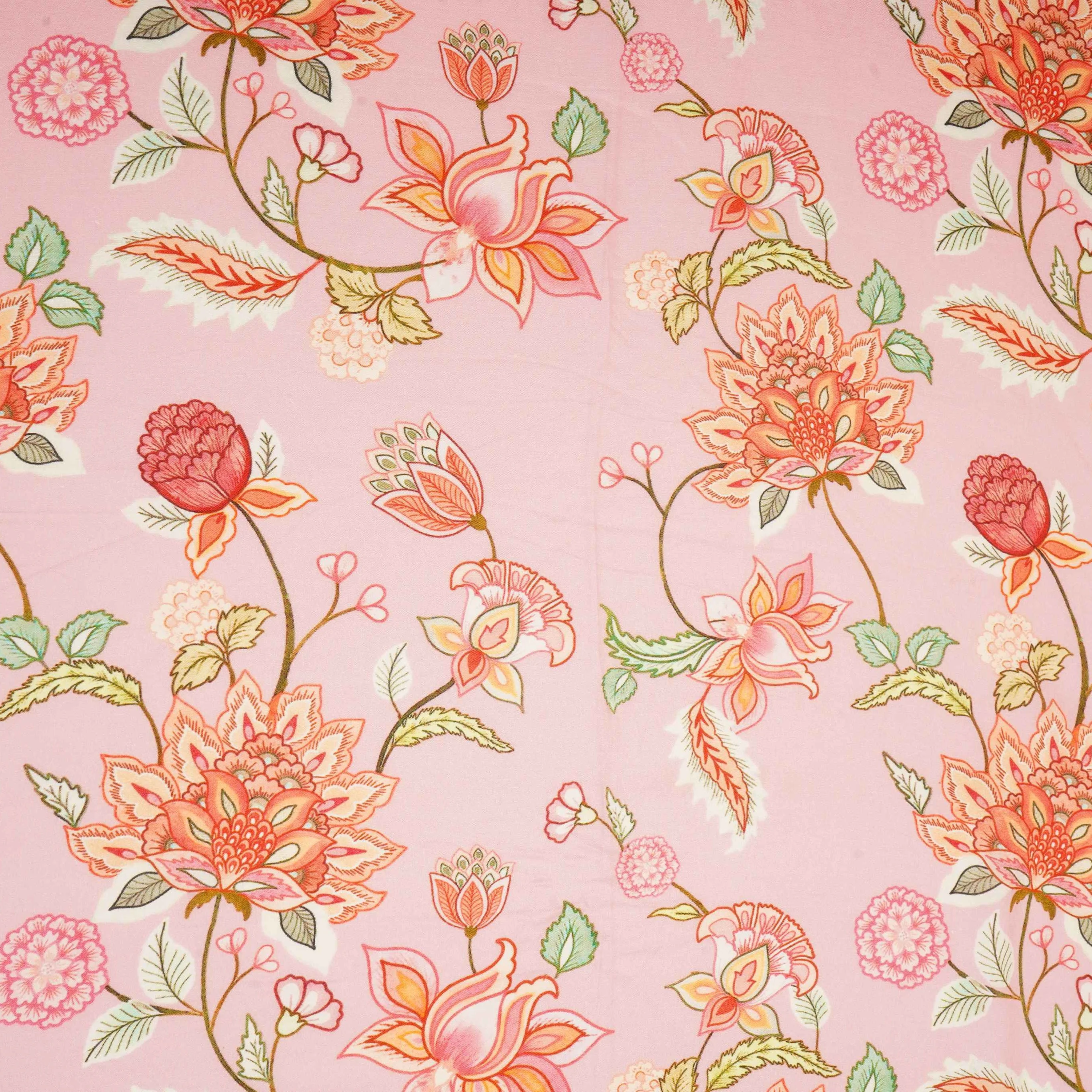 Pink Mughal Floral Print Muslin Fabric GTS-30946 - Image 2