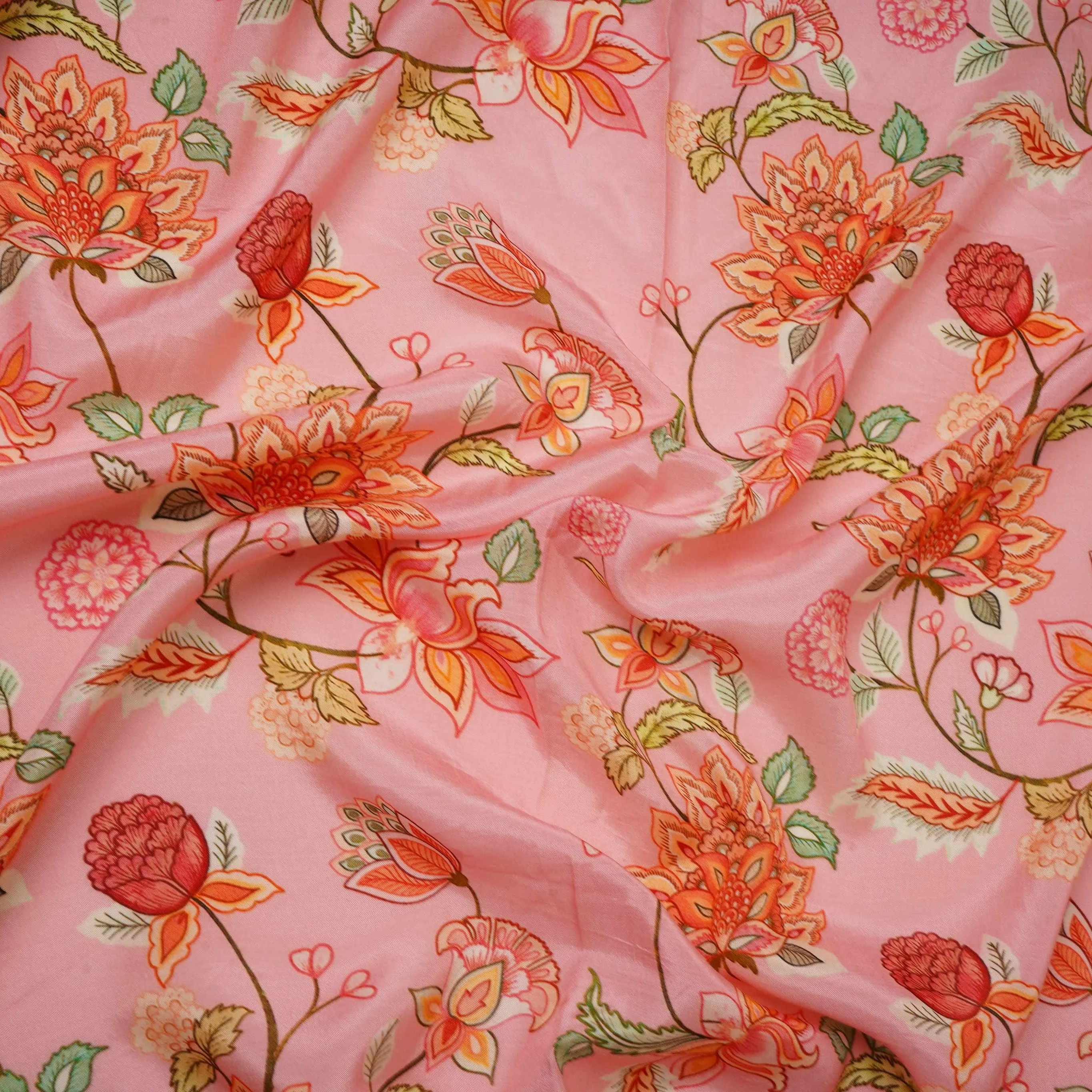 Pink Mughal Floral Print Muslin Fabric GTS-30946 - Image 3
