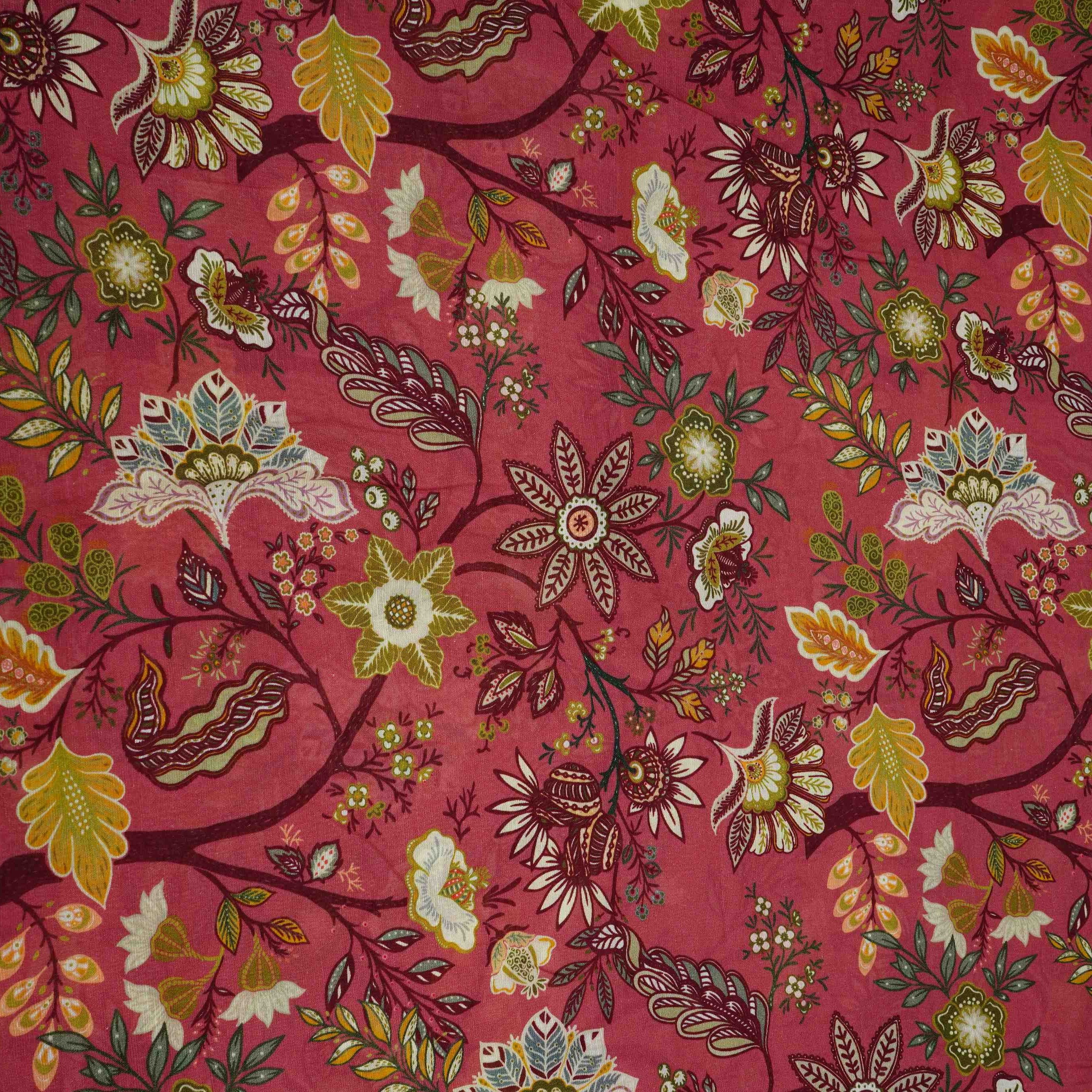 Pink Multicolor Floral Print Linen Fabric GTS-32028 - Image 2