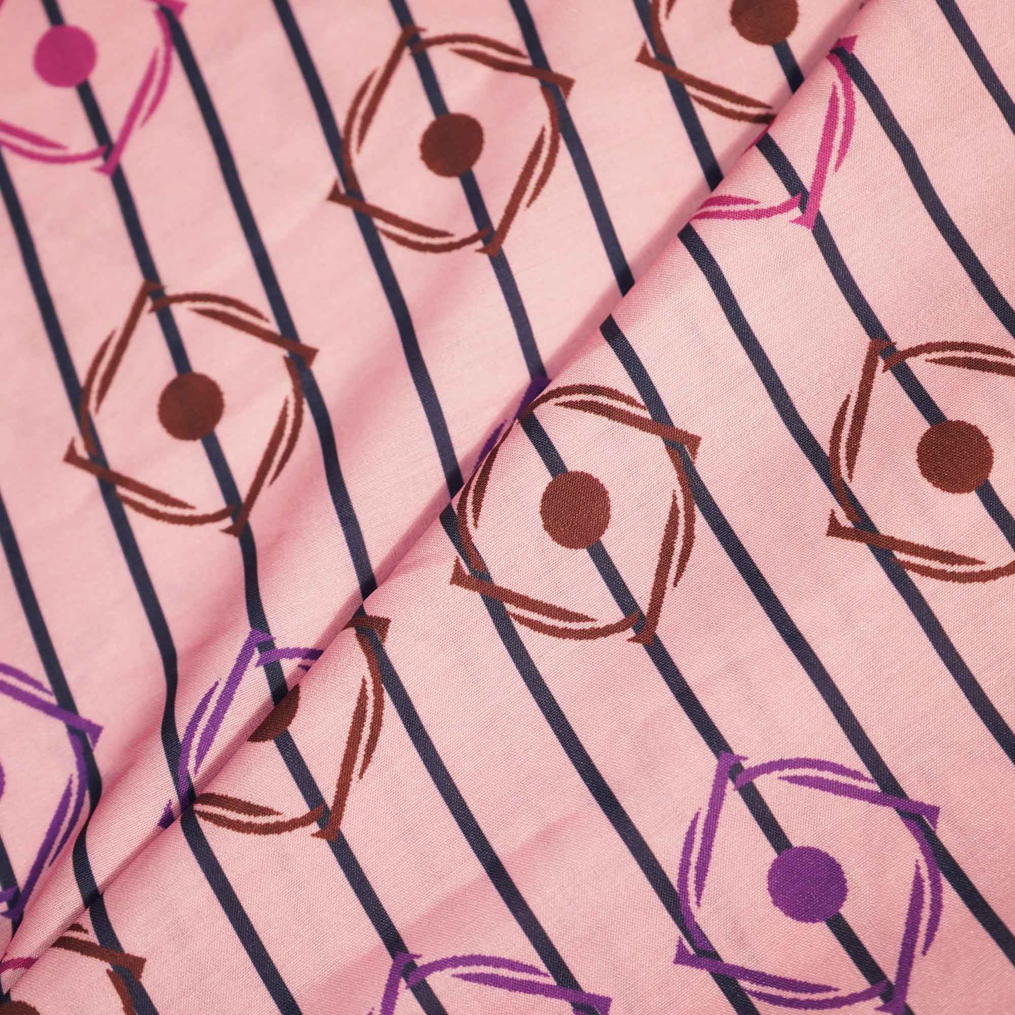 Pink Multicolor Stripes Print Muslin Fabric MTF-26514 - Image 3