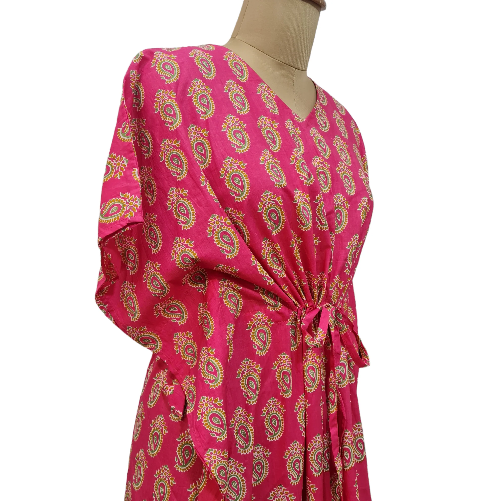 Pink Paisley Print Cotton Kaftan - Image 2