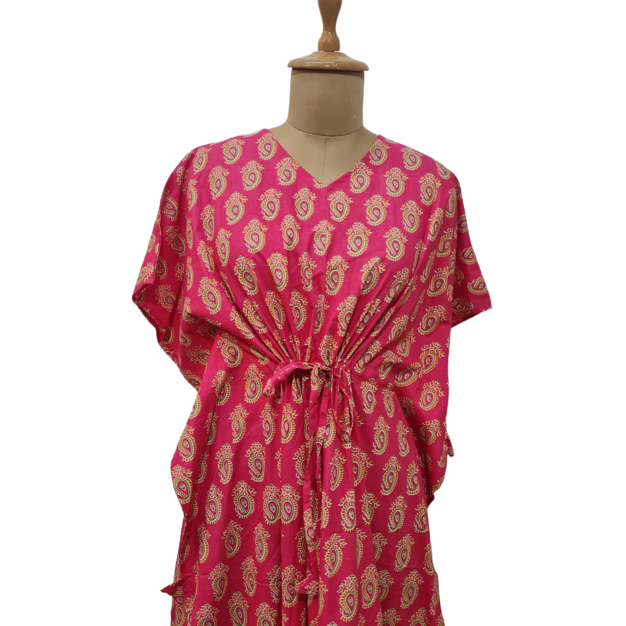 Pink Paisley Print Cotton Kaftan - Image 3