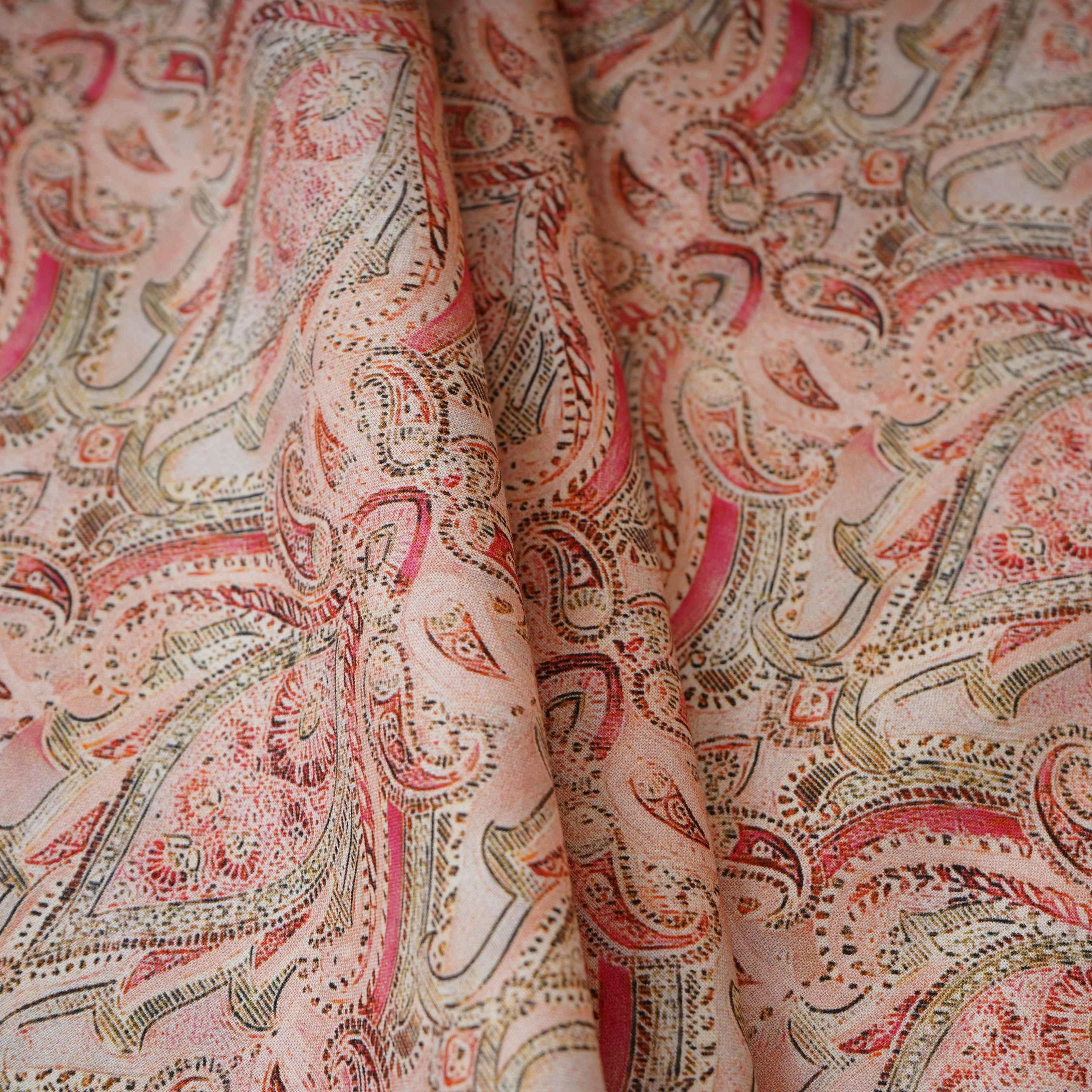 Pink Paisley Print Cotton Mulmul Fabric PG-30453 - Image 4