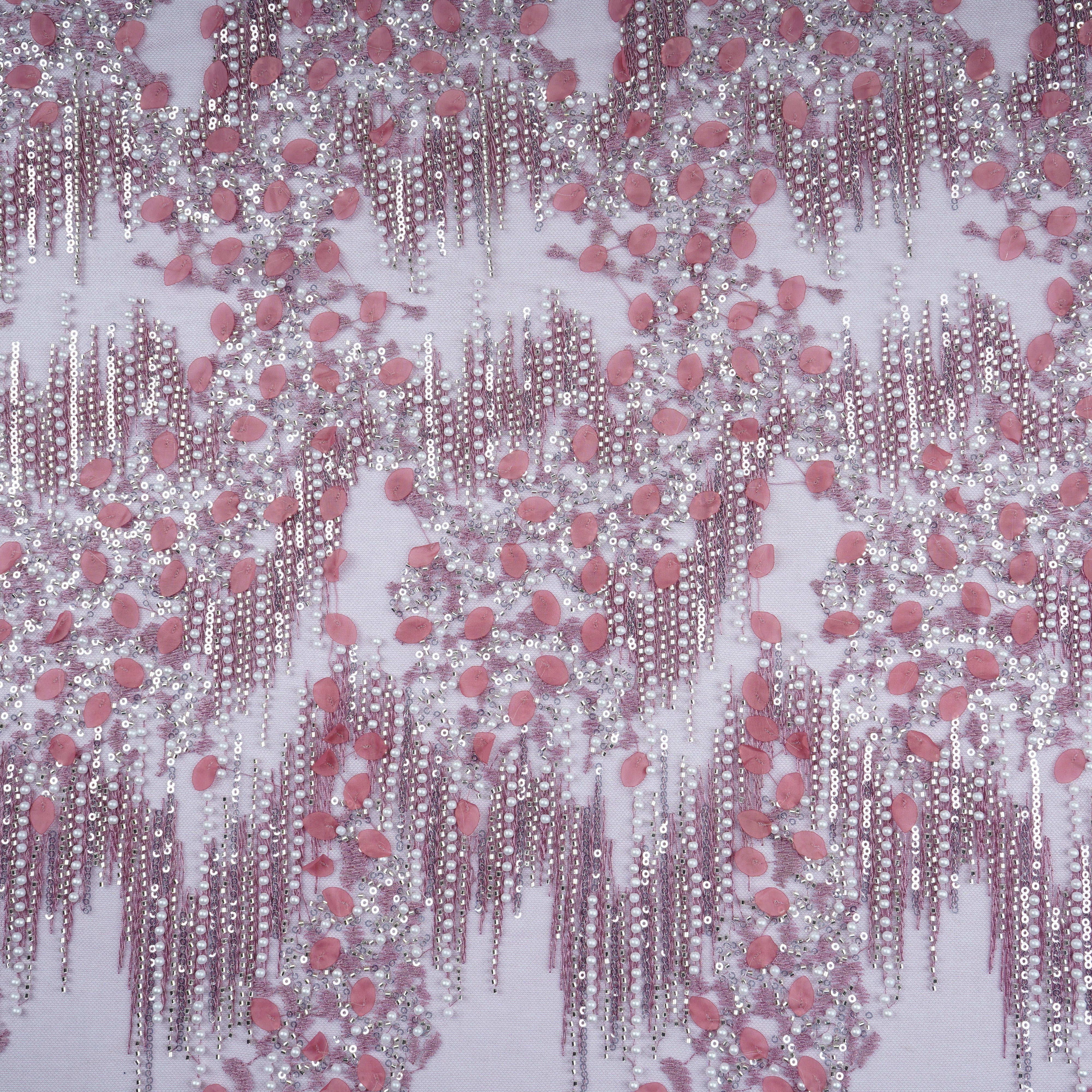 Pink Pearl Cutdana Sequins Embroidery Net Fabric 21930 - Image 3