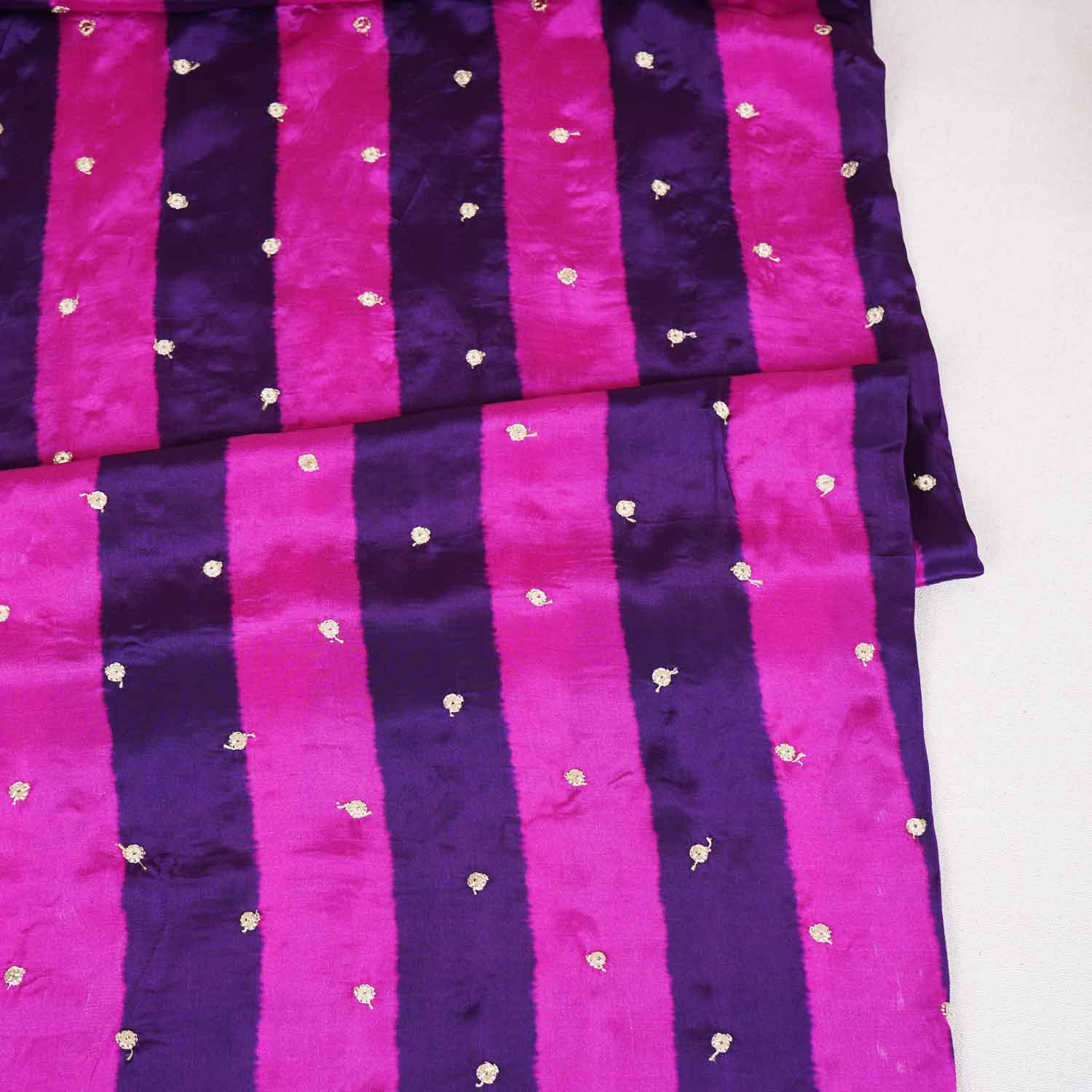Pink & purple stripes embroidery Crepe Fabric MF-28583 - Image 2
