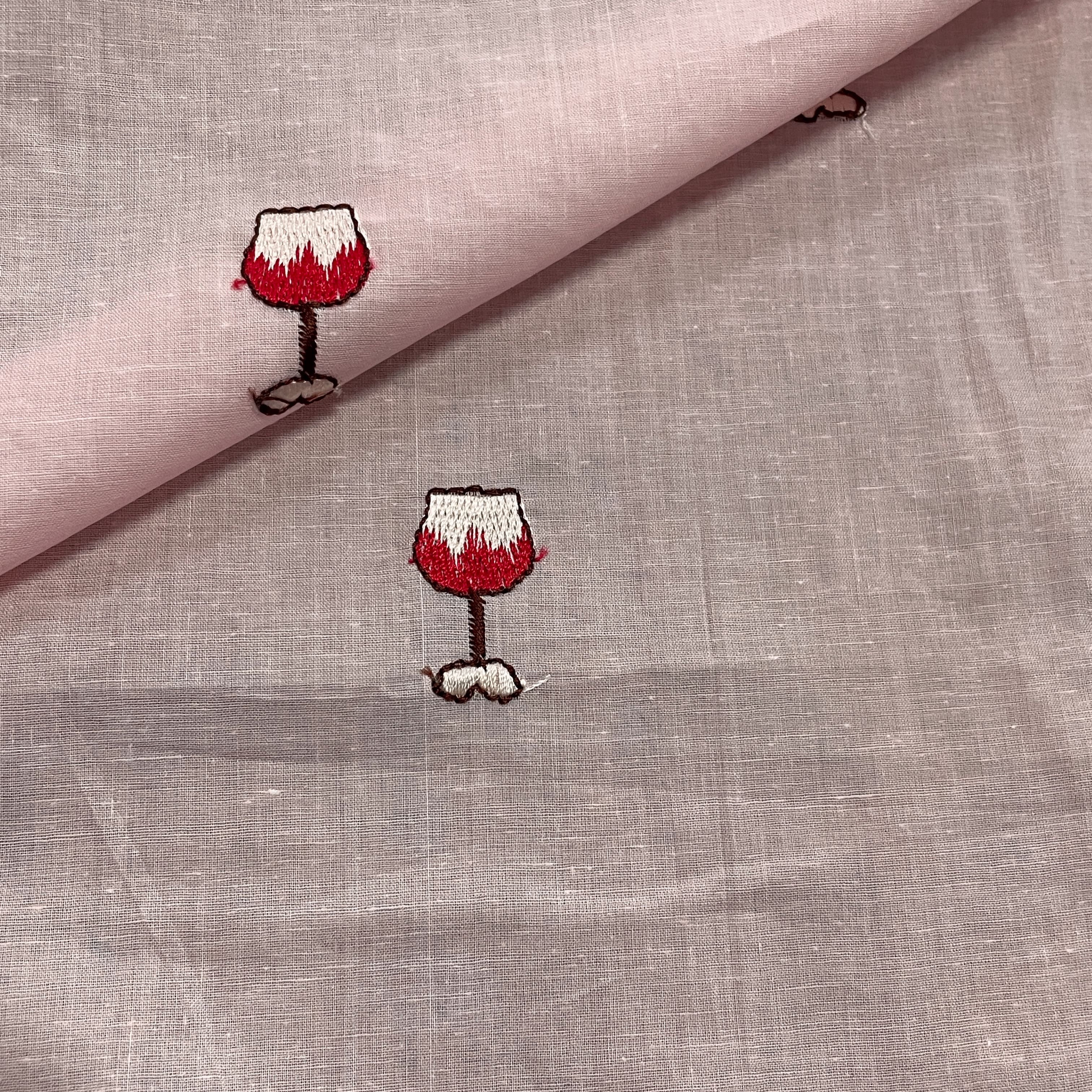 Pink Quirky Thread Embroidery Cotton Fabric - Image 3