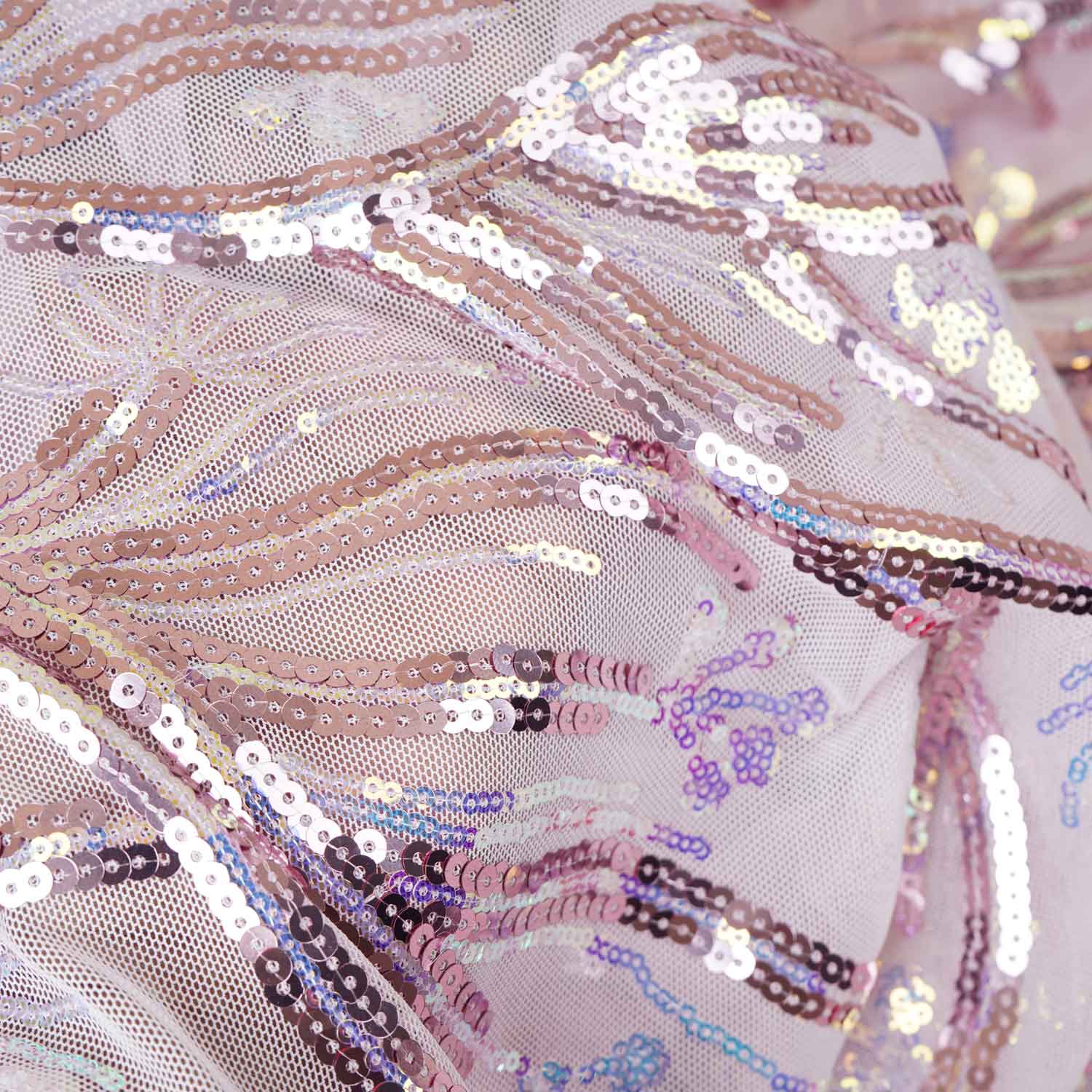 Pink Sequins Embroidery Imported Power Net  Fabric - Image 3