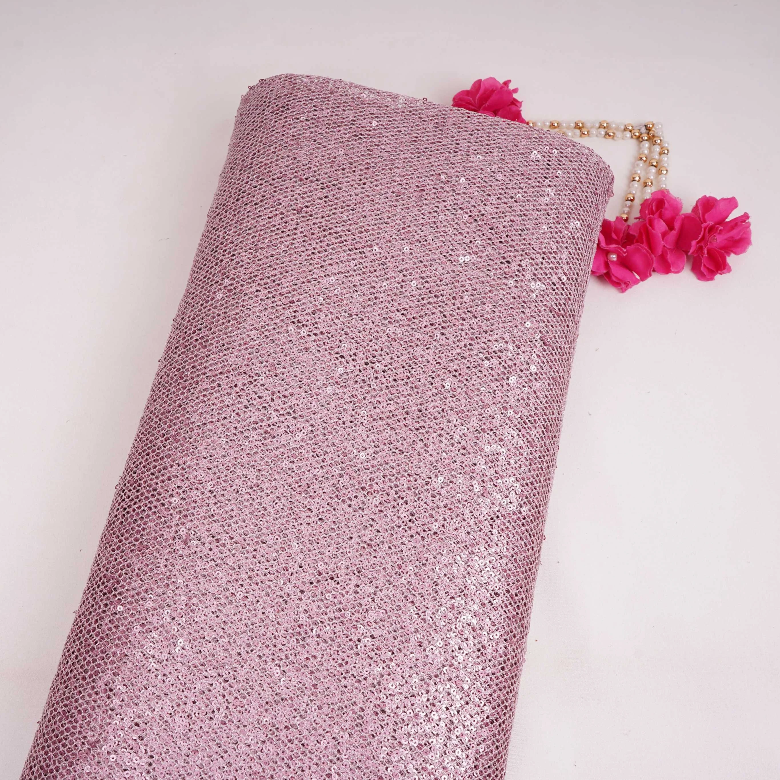 Pink Sequins Embroidery Net Fabric LI-32176
