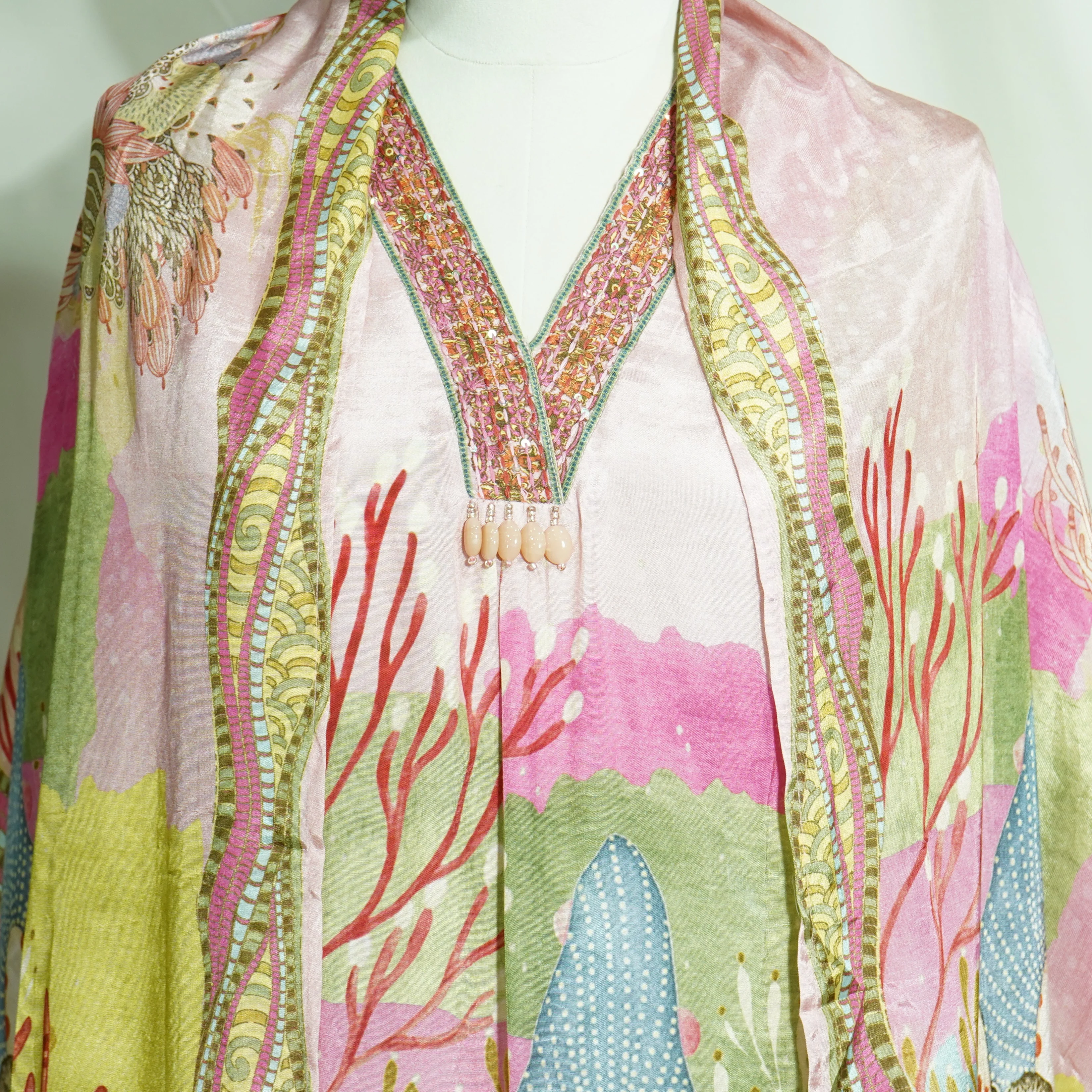 Pink Thread Sequins Lace Embroidery Suit Set With Dupatta (Top-Muslin, Bottom-Santoon, Dupatta-Chiffon) - Image 2