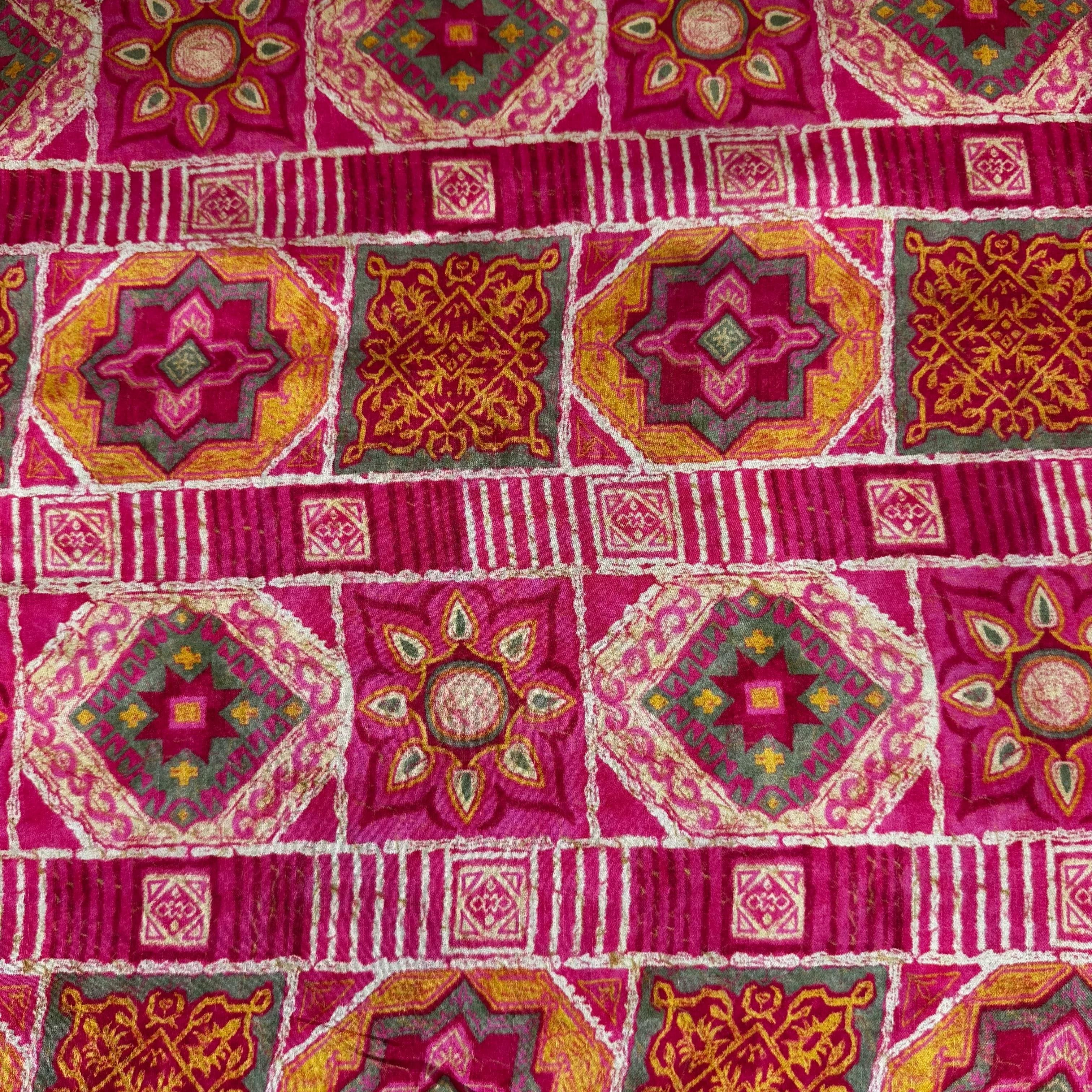 Pink Traditional Print Tusser Silk Fabric 20355 - Image 2