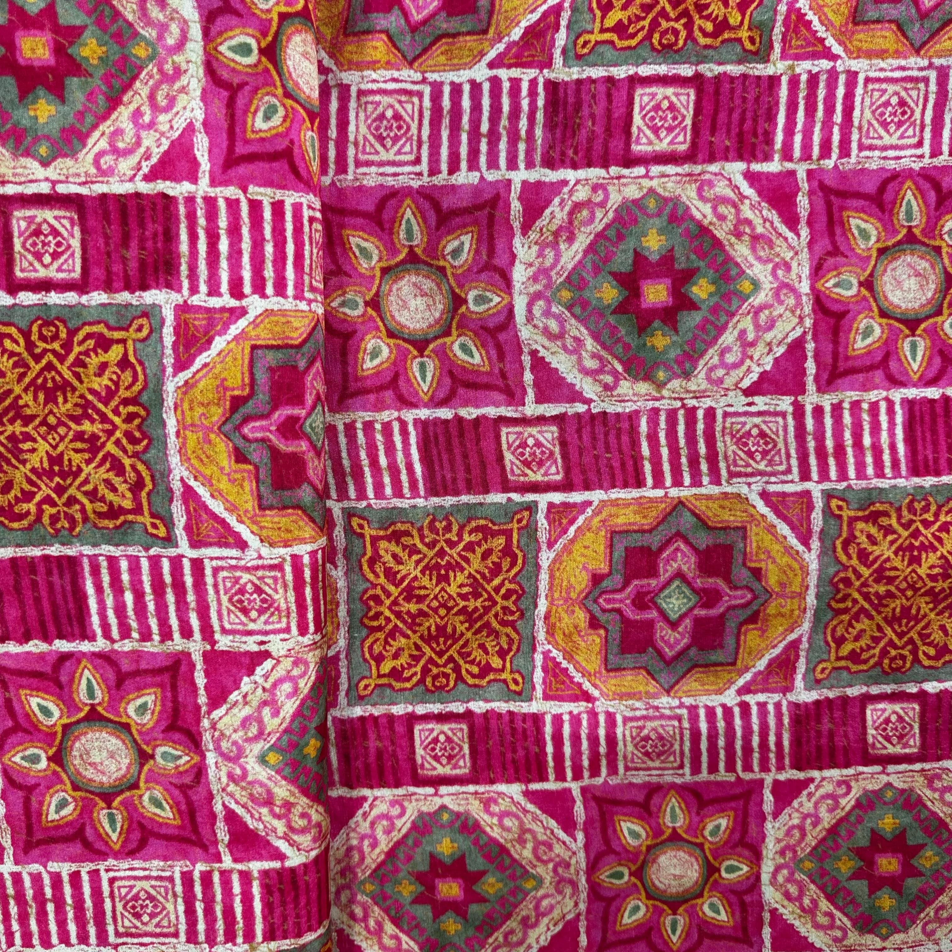 Pink Traditional Print Tusser Silk Fabric 20355 - Image 3