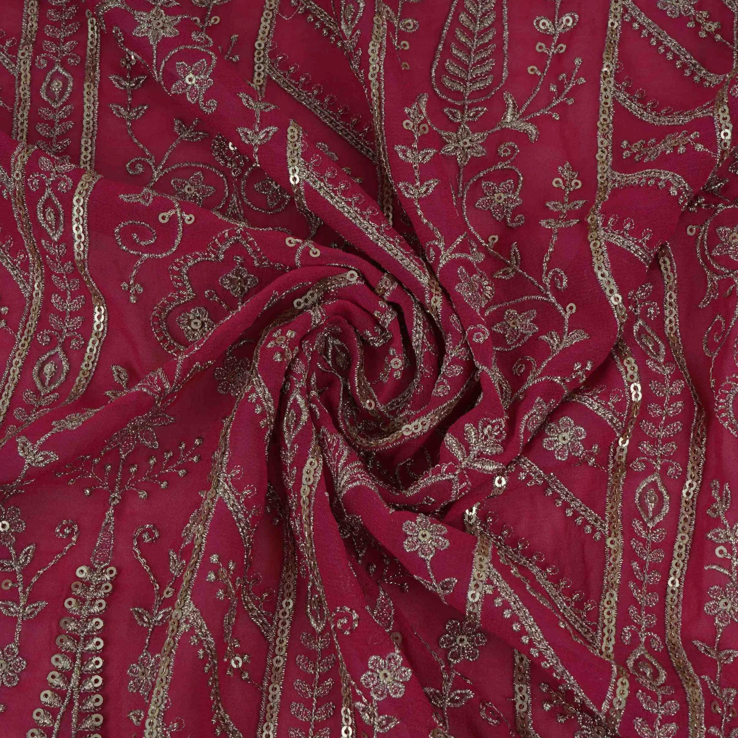 Pink Traditional Zari Embroidery Georgette Fabric DR-32406 - Image 4