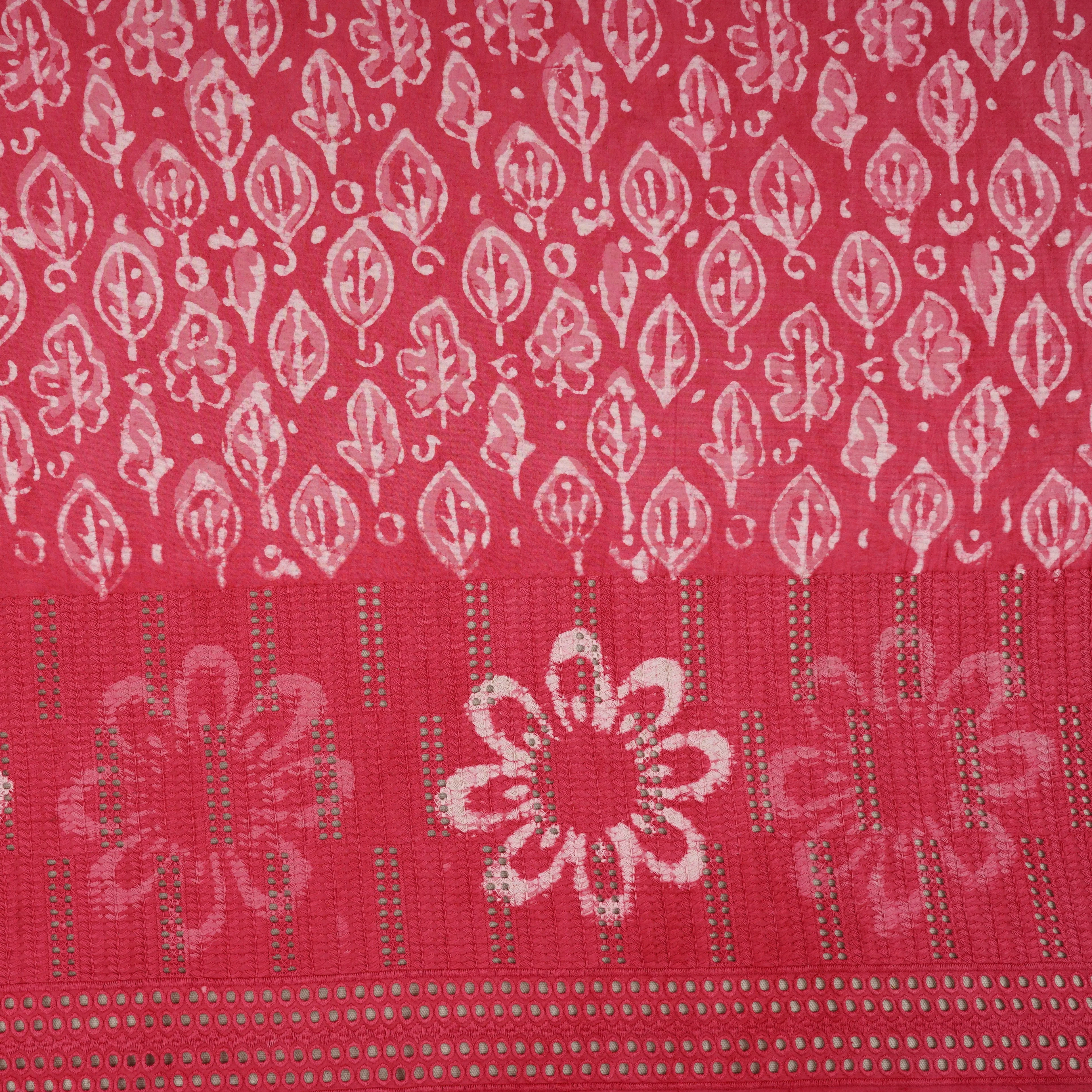 Pink & White Floral Batik Print Cotton Schiffli Fabric CH-29819 - Image 2