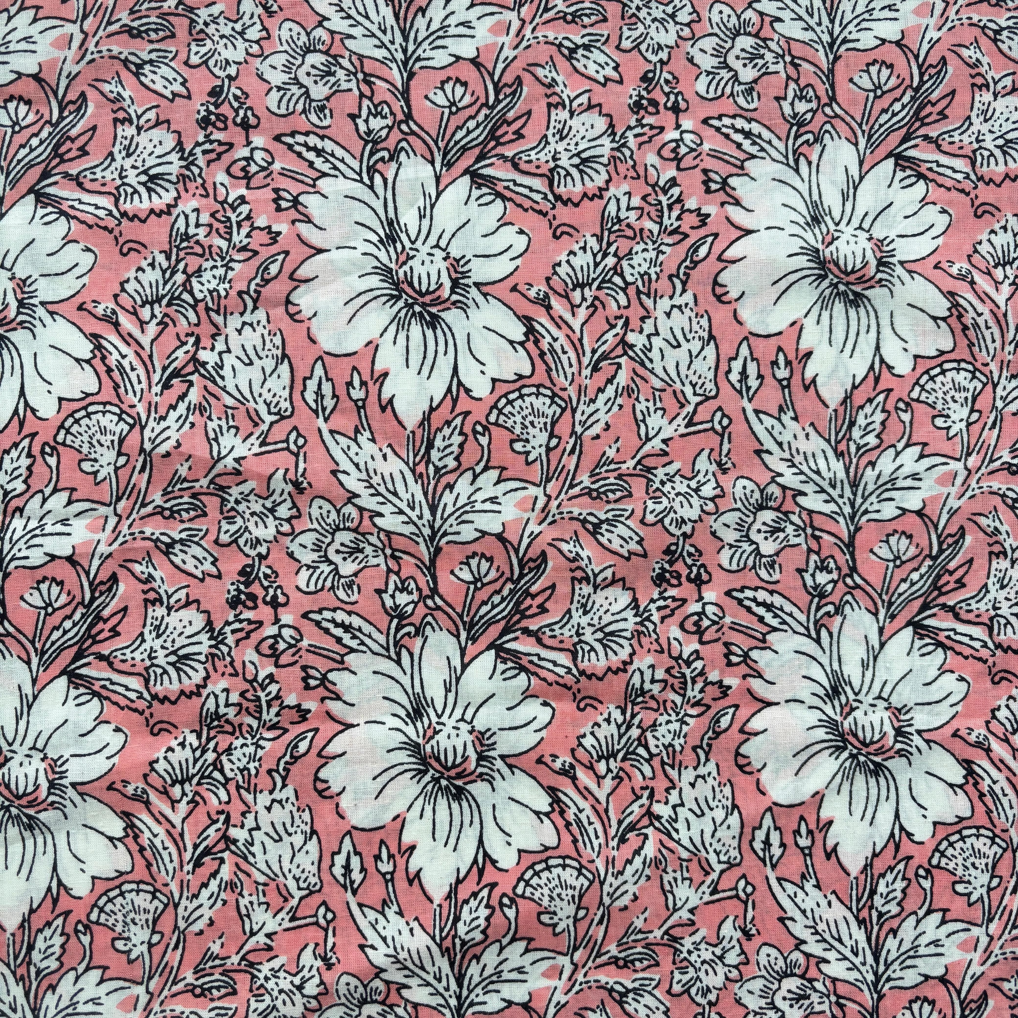 Pink White Floral Print Cotton Fabric 16242 - Image 3