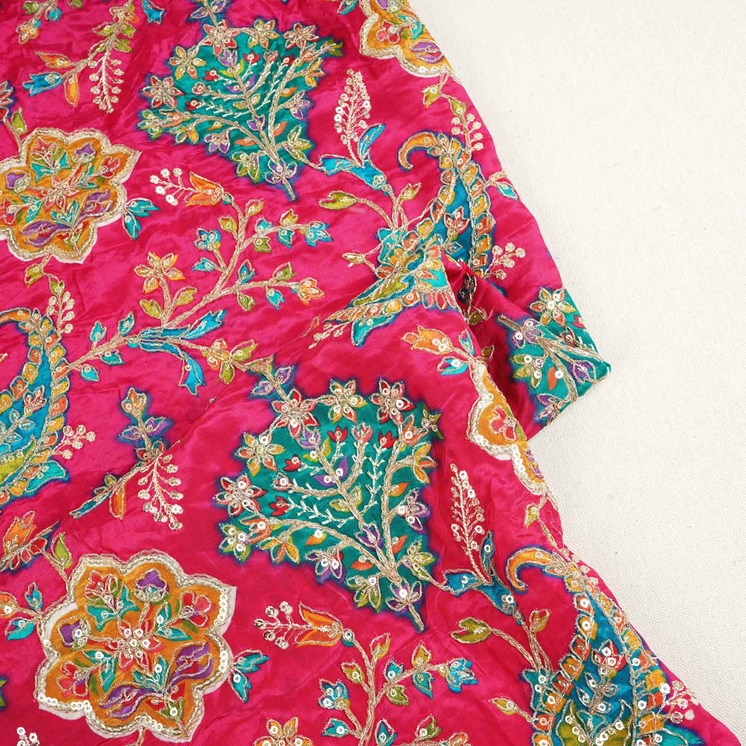 Pink With Multicolour Floral Zari Embroidery Crepe Fabric VPC-27792 - Image 2