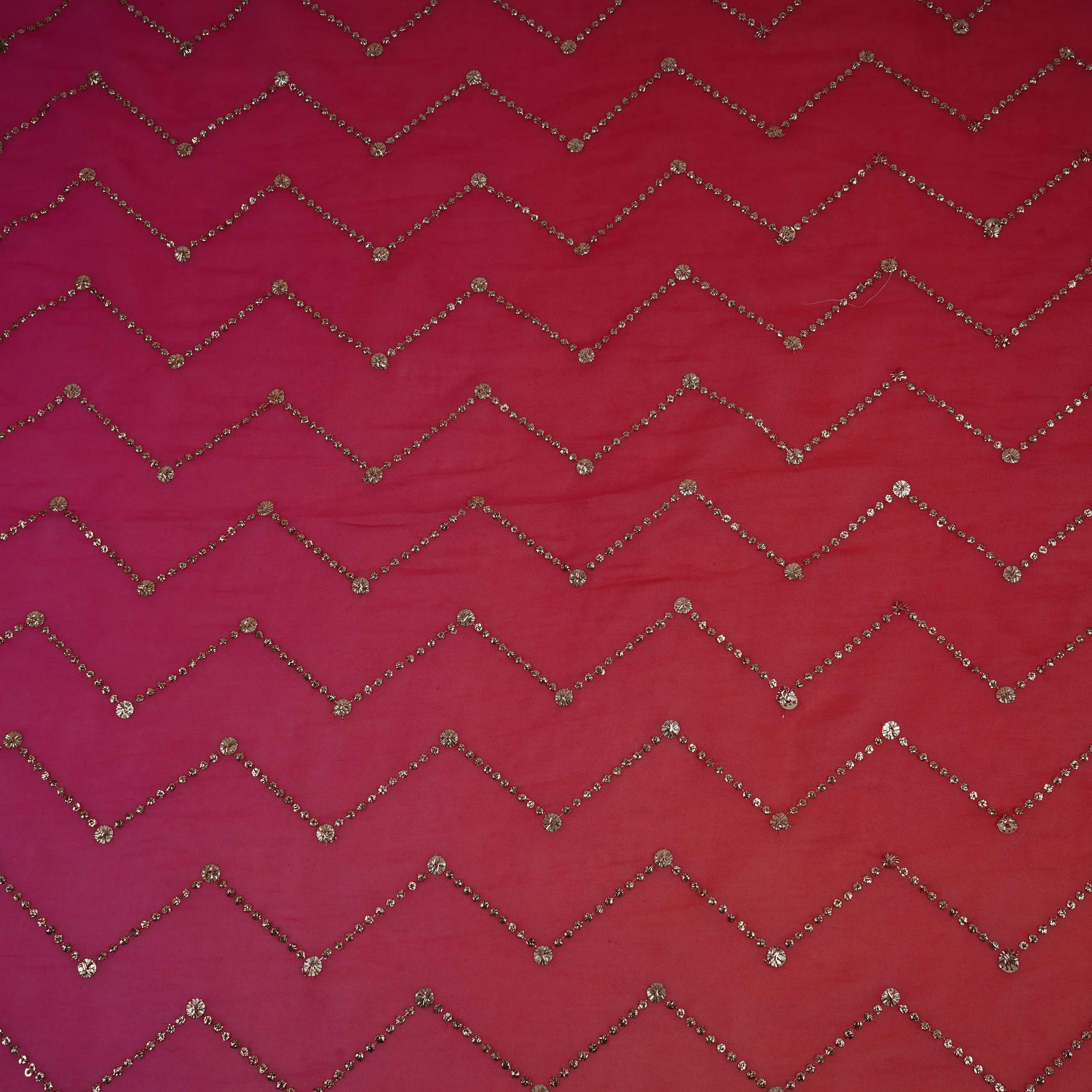 Pink with Peach 4D Chevron embroidery Mul Chanderi Fabric VF-32050 - Image 2