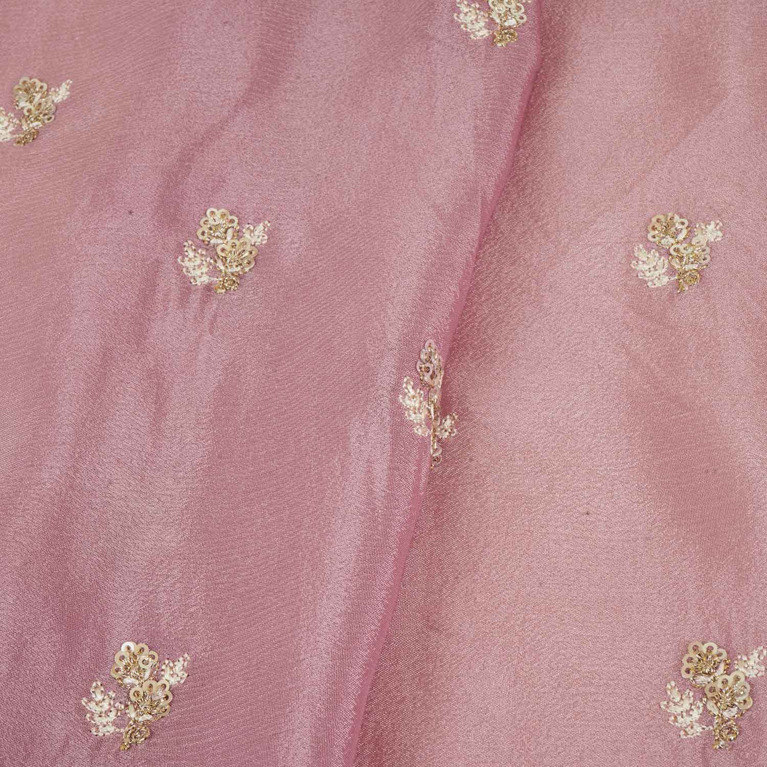 Pink Zari Sequins Embroidery Chinnon Fabric RA-28263 - Image 3