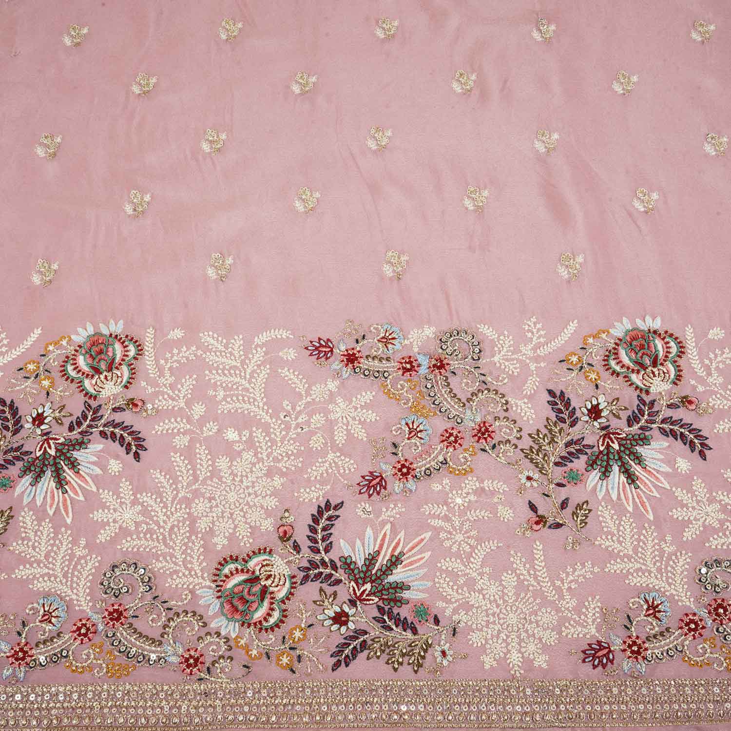 Pink Zari Sequins Embroidery Chinnon Fabric RA-28263 - Image 4