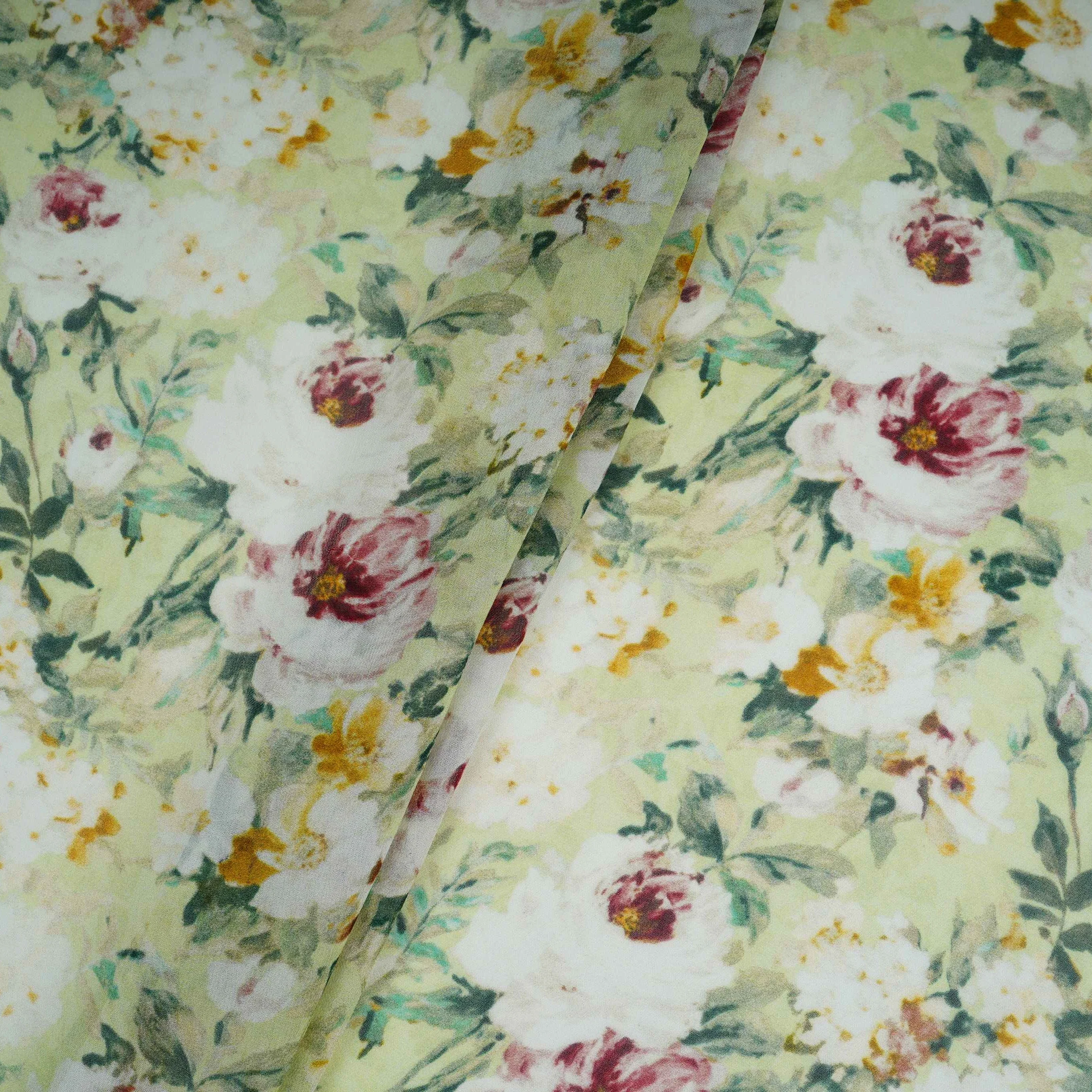 Pista Green floral print Georgette Fabric GTS-31134 - Image 3