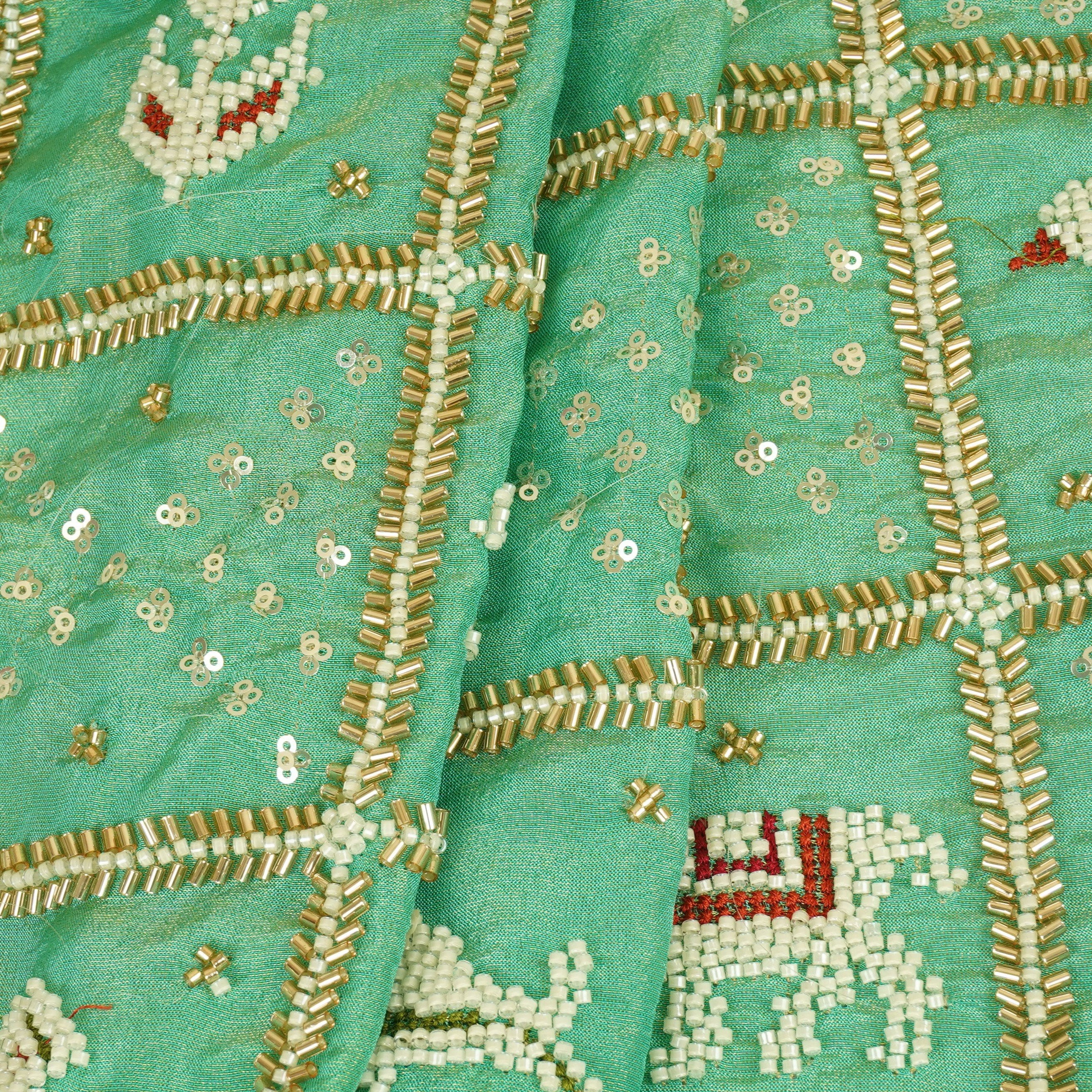 Pista Green Sequins Cutdana embroidery Tissue Fabric AC-29214 - Image 3