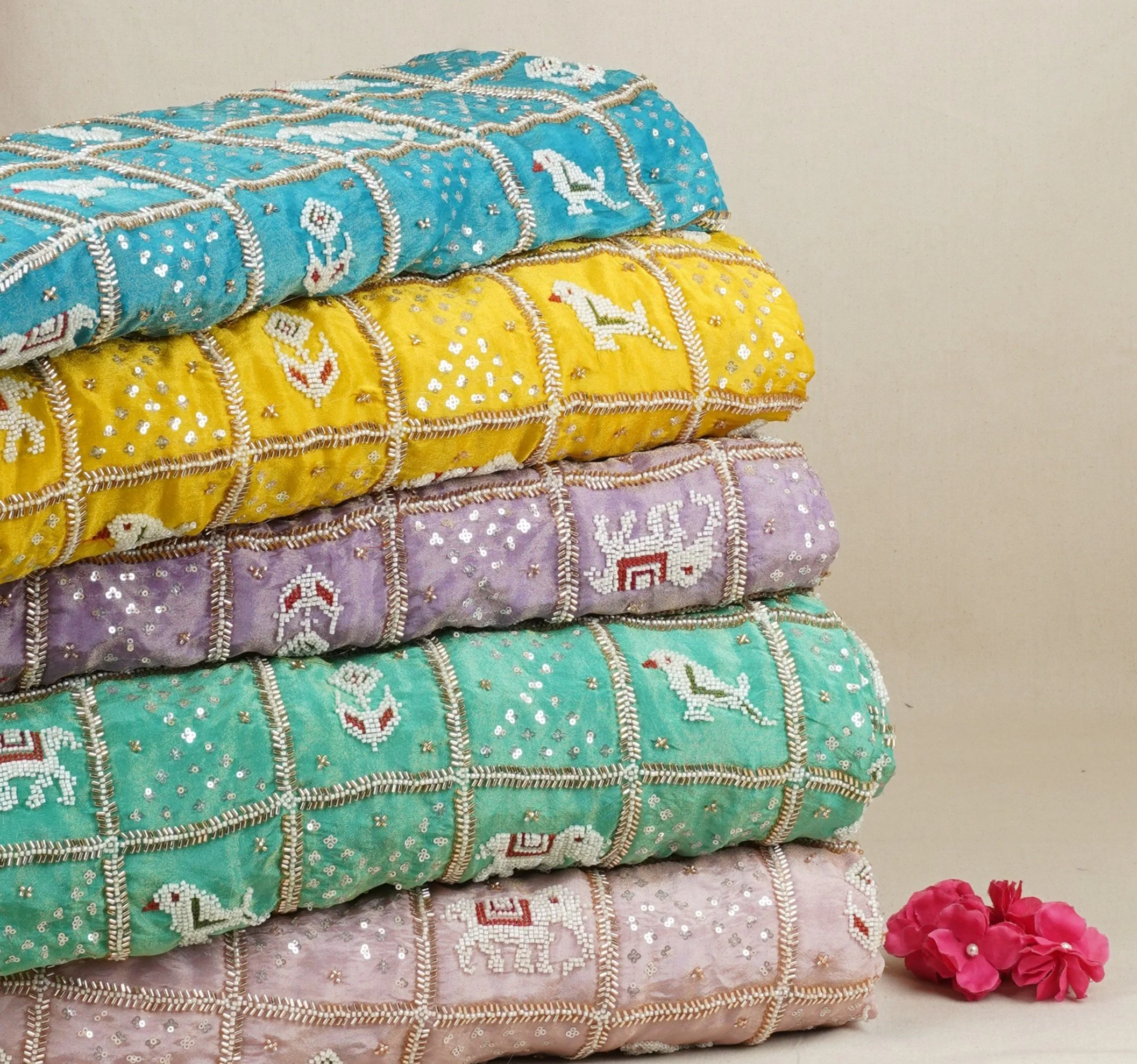 Pista Green Sequins Cutdana embroidery Tissue Fabric AC-29214 - Image 5