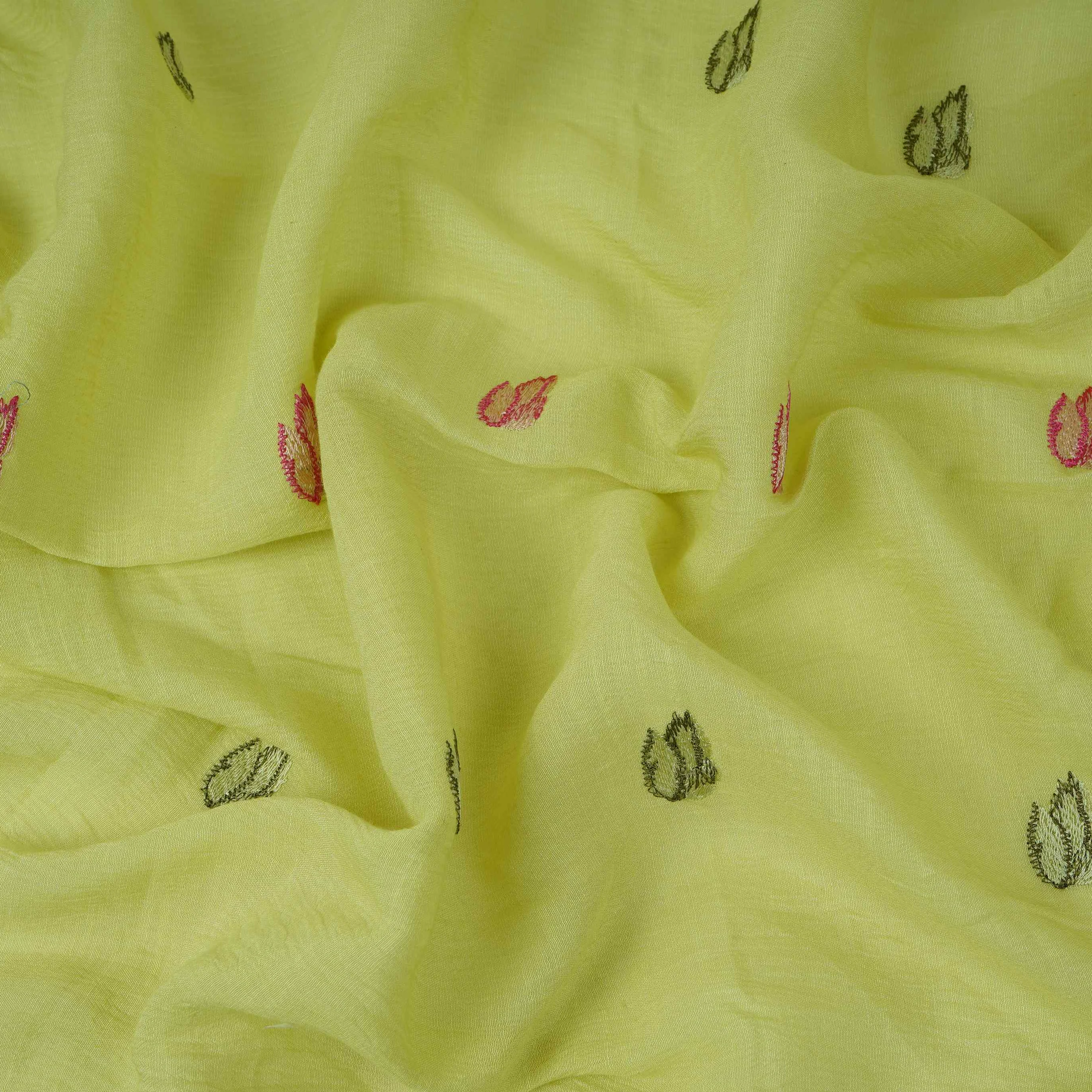 Pista Green thread Border embroidery Chinon Cotton Slub Fabric VFS-31528 - Image 2